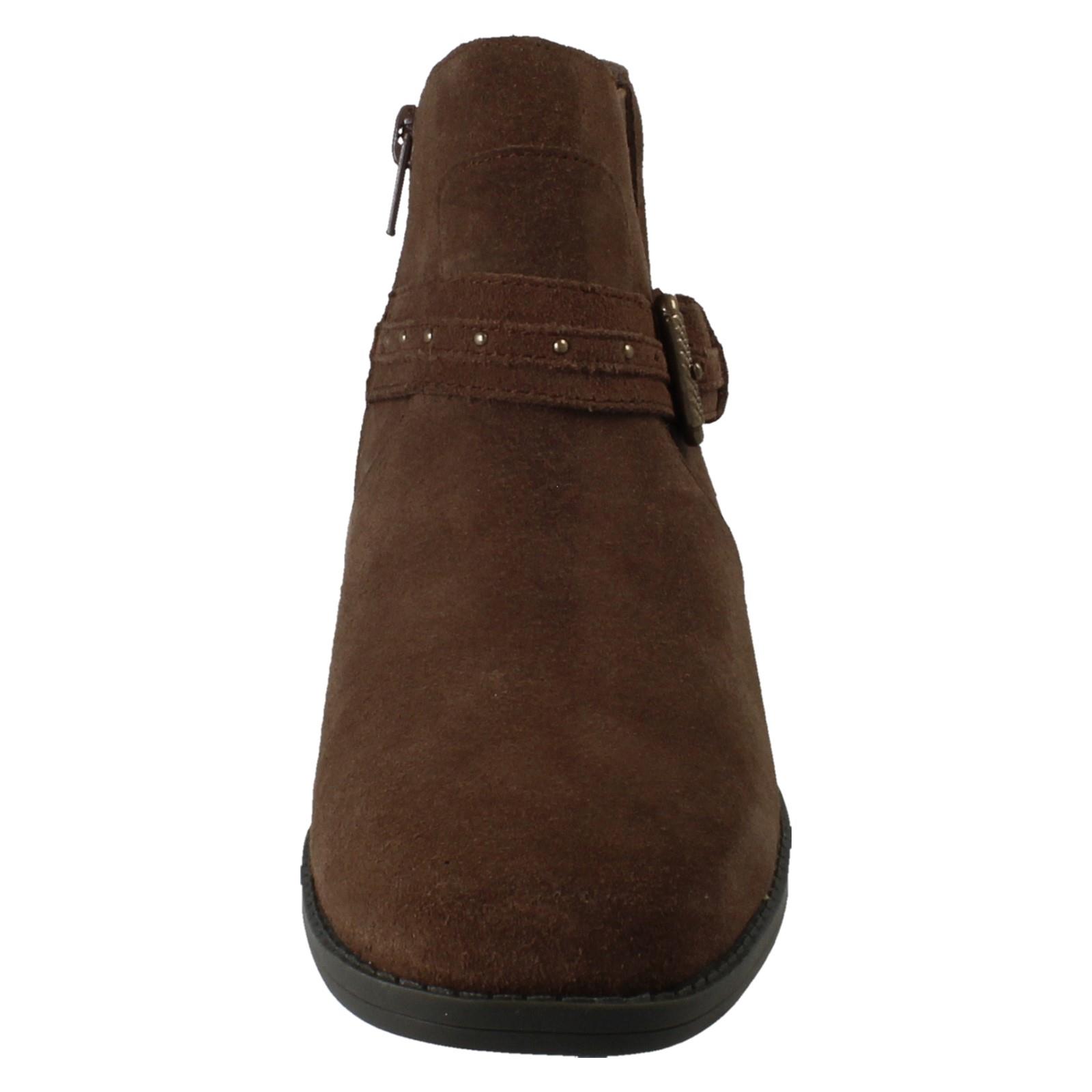 Femmes Clarks Bloc Talon Daim / Leather Smart Bottines Fermeture Éclair Danyelle - Picture 18 of 19