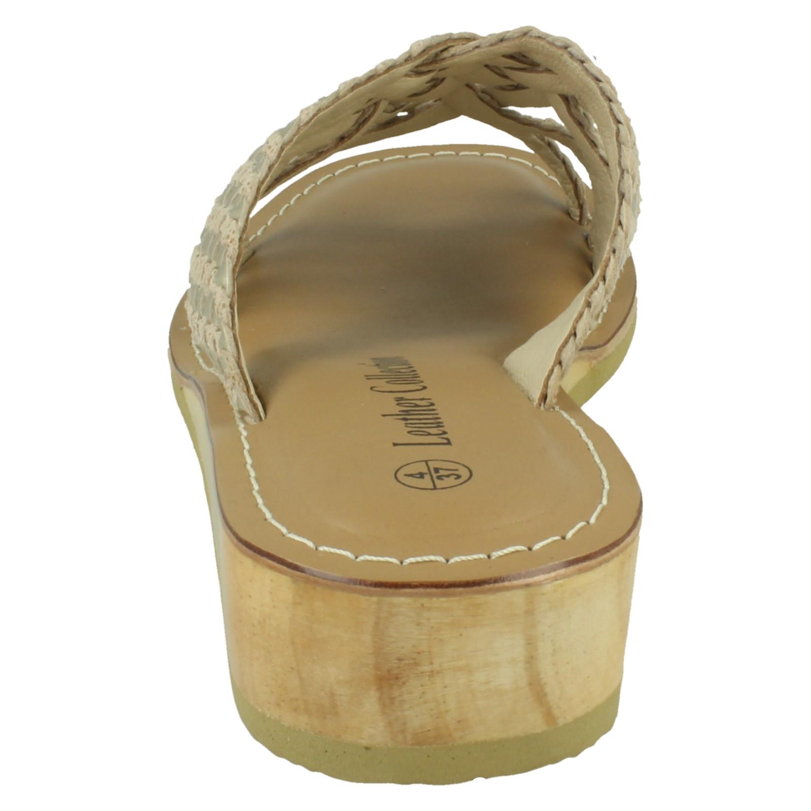 Ladies Leather Collection Low Wedge Platform Sandals F00424 - Picture 5 of 19