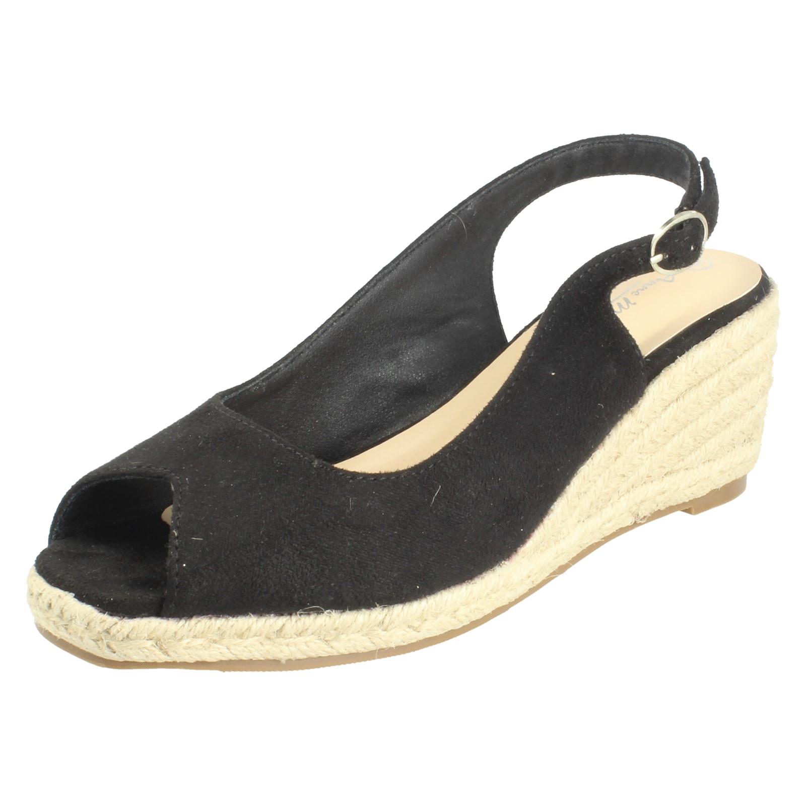 Ladies Anne Michelle Microfibre Wedge Heel Squared Toe Sandals 'F2R306' - Picture 2 of 28