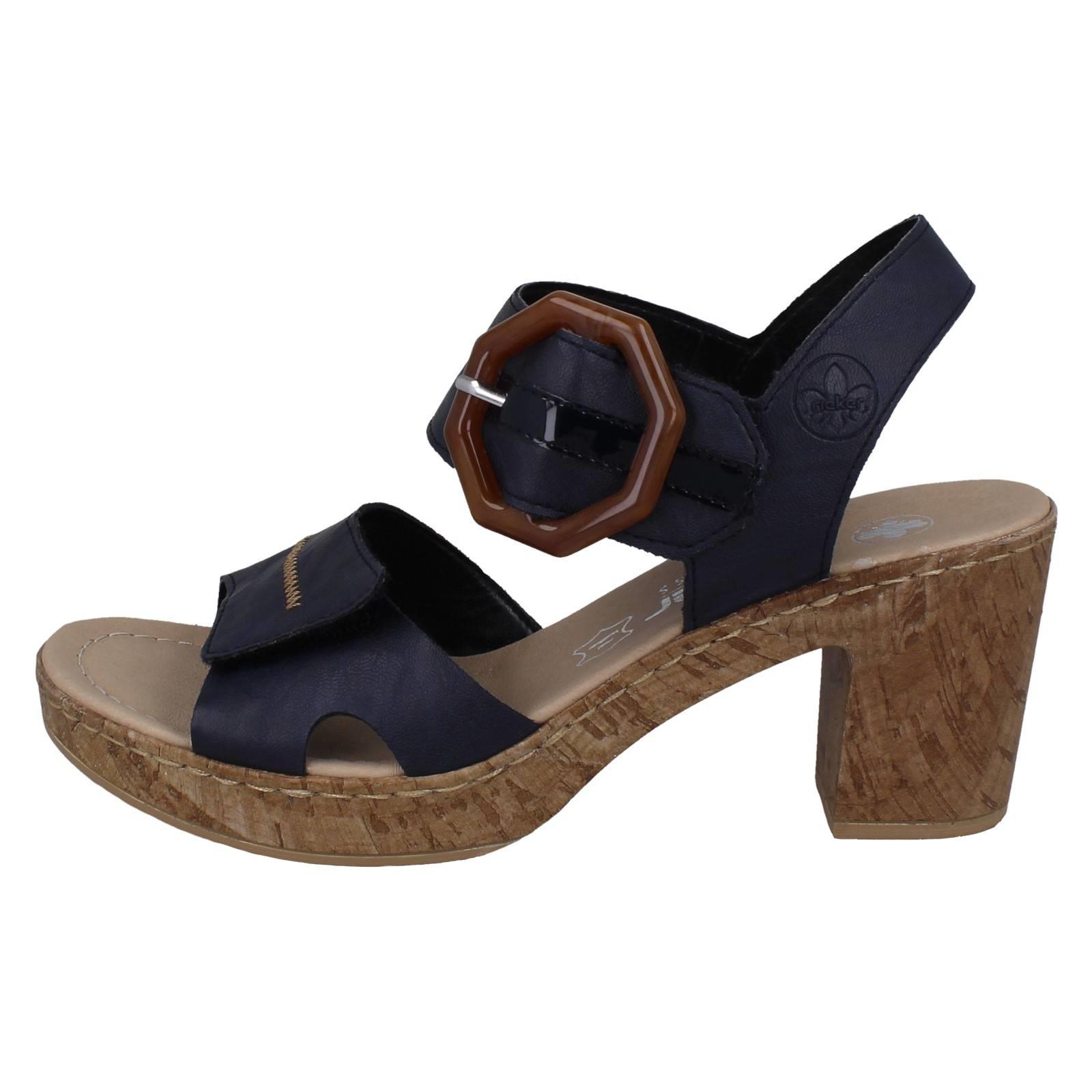 Ladies Rieker Block Heeled Summer Sandal Strap Fastening With Faux Buckle, 66876 - Picture 12 of 19