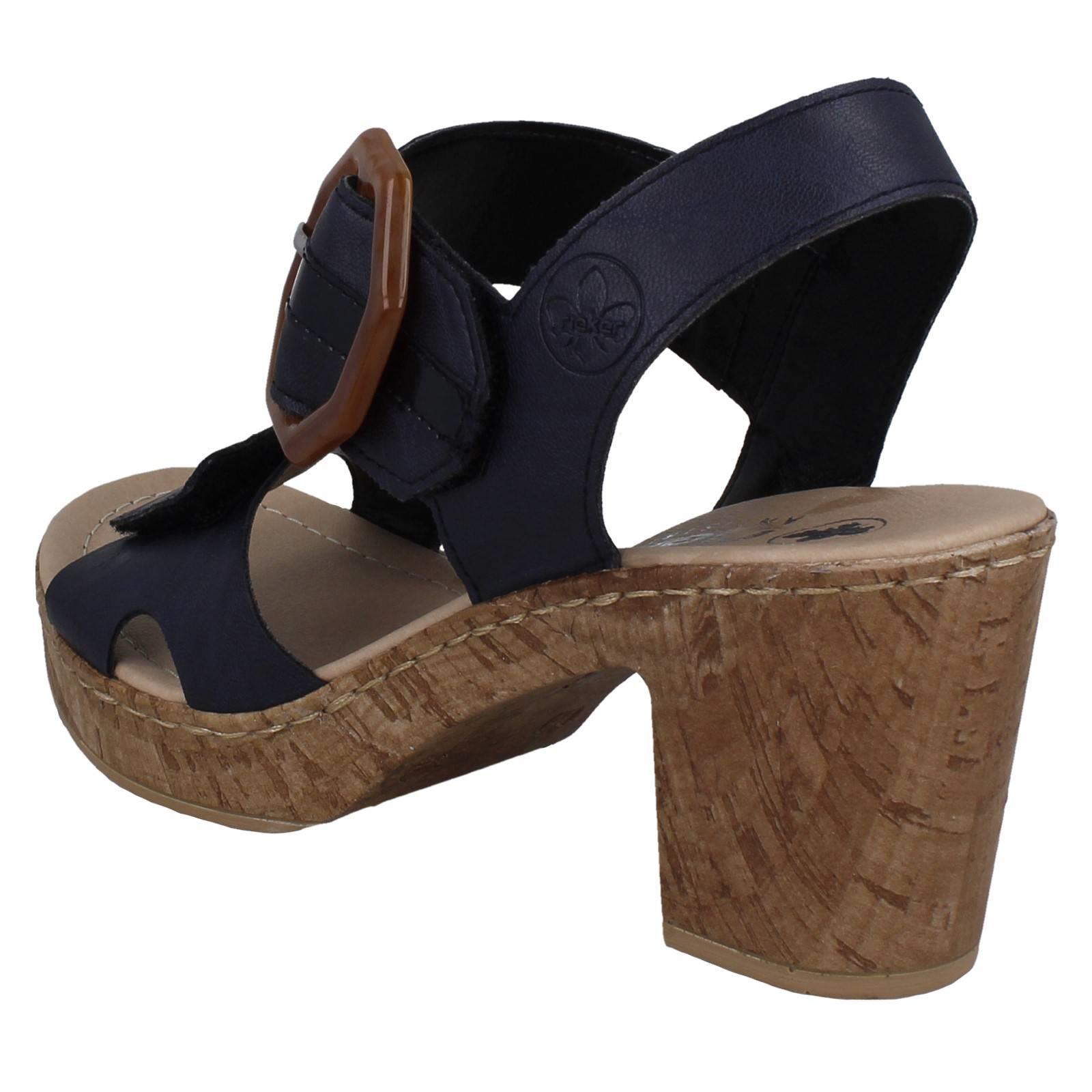 Ladies Rieker Block Heeled Summer Sandal Strap Fastening With Faux Buckle, 66876 - Picture 13 of 19