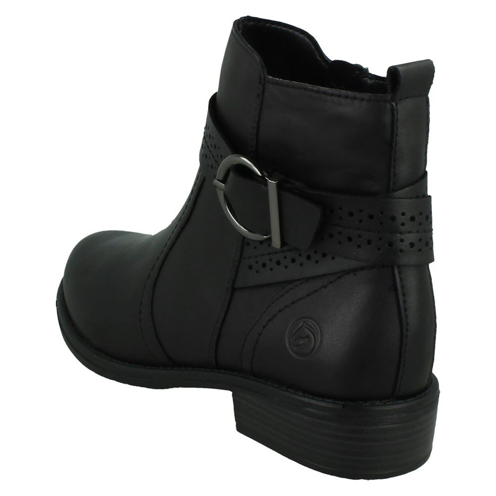 Ladies Remonte Zip Up Leather Buckle Detail Fleece Lined Ankle Boots D0F81 - Picture 4 of 19