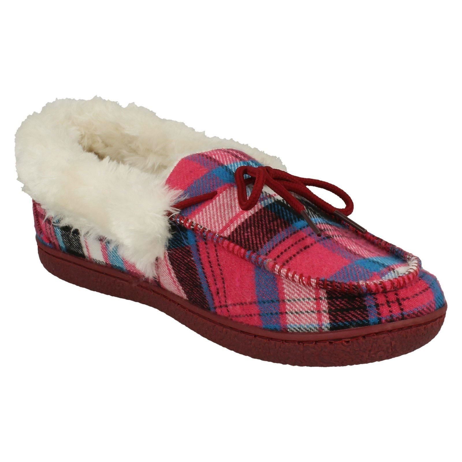 Ladies Cushion Walk Check Print Lined Full Slippers Mary eBay