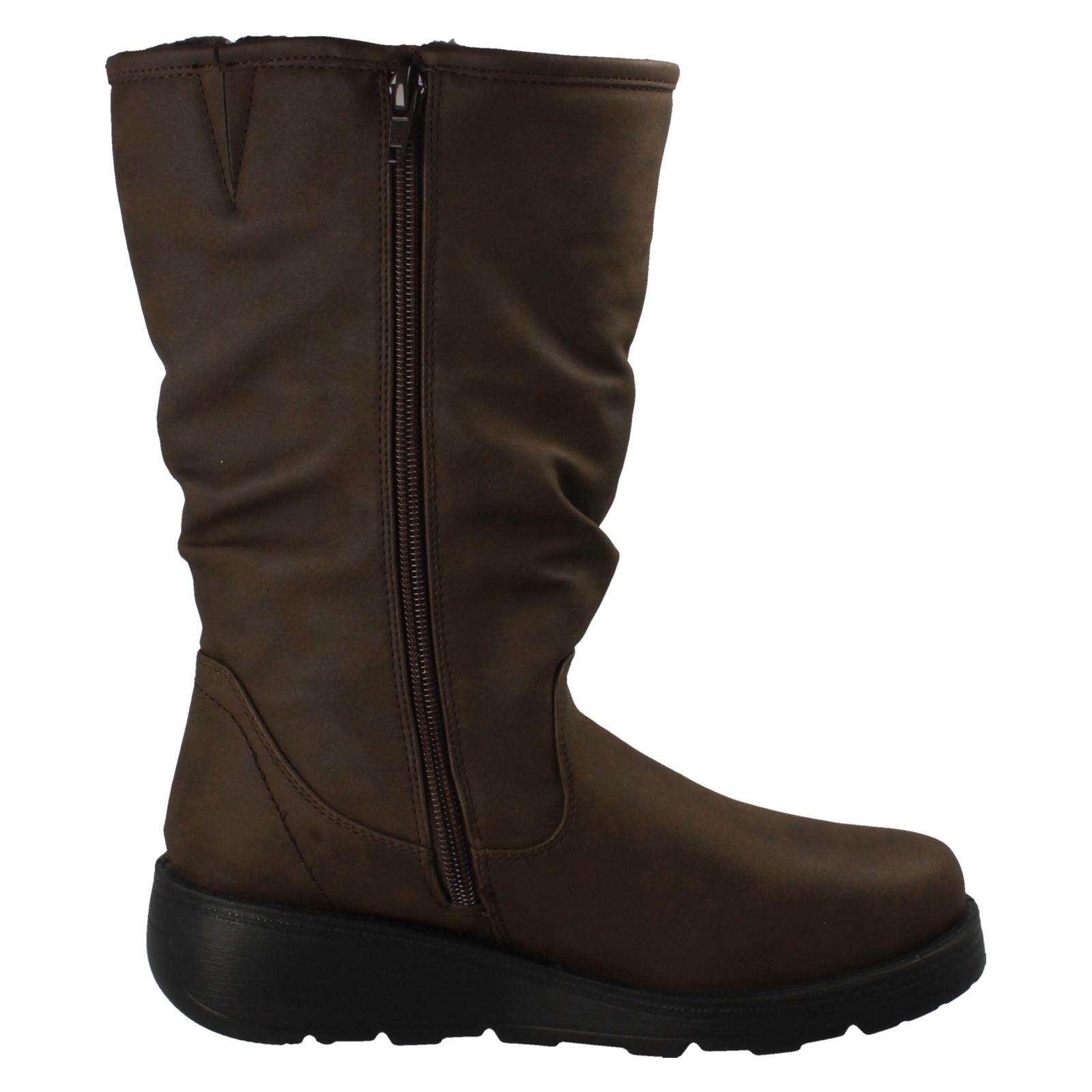 Ladies Spot On Fur Lined Zip Up Wide Fit Wedge Heel Mid Calf Boots F4466 - Picture 16 of 19