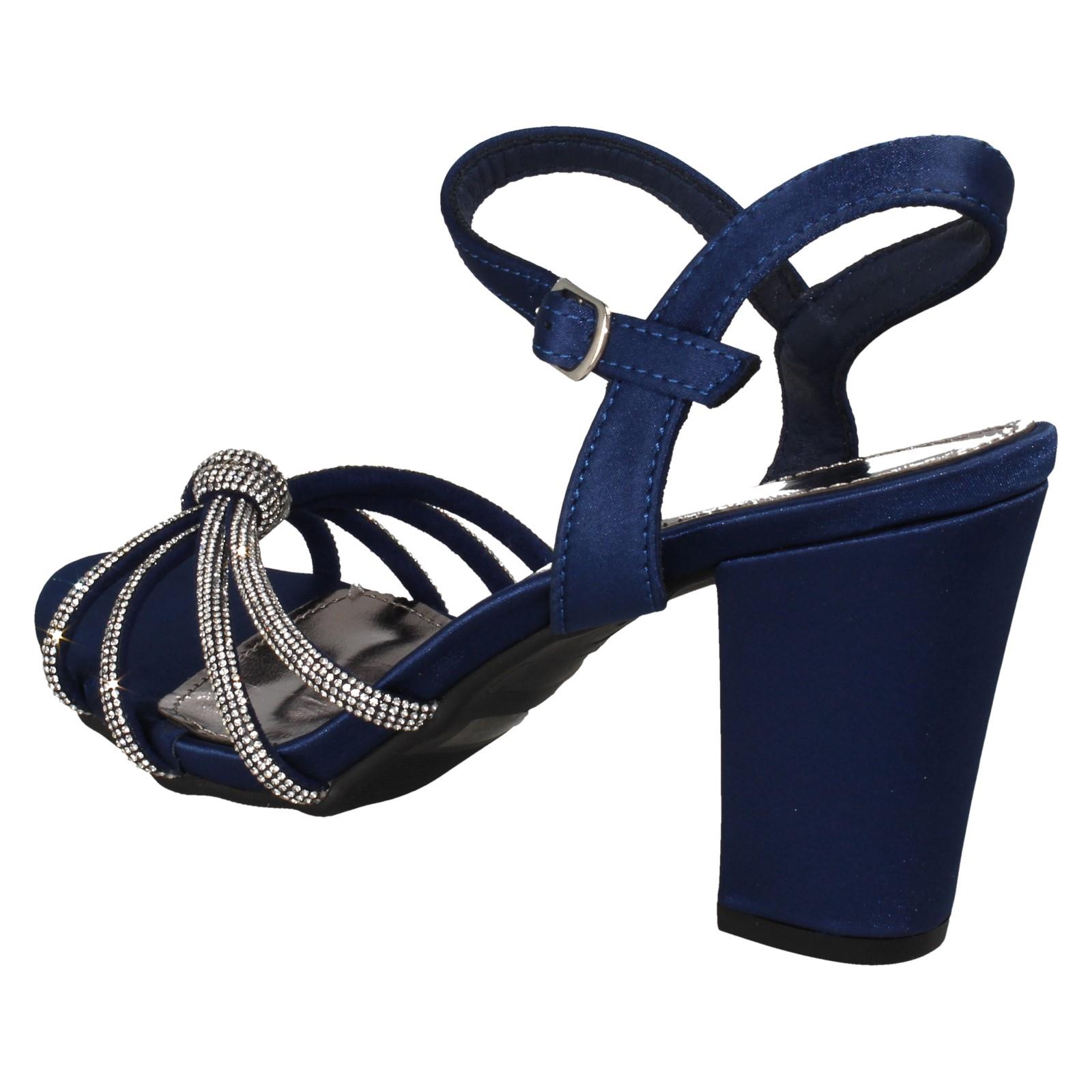Ladies Anne Michelle High Block Heel Diamante Knot Sandals F12051 - Picture 13 of 28
