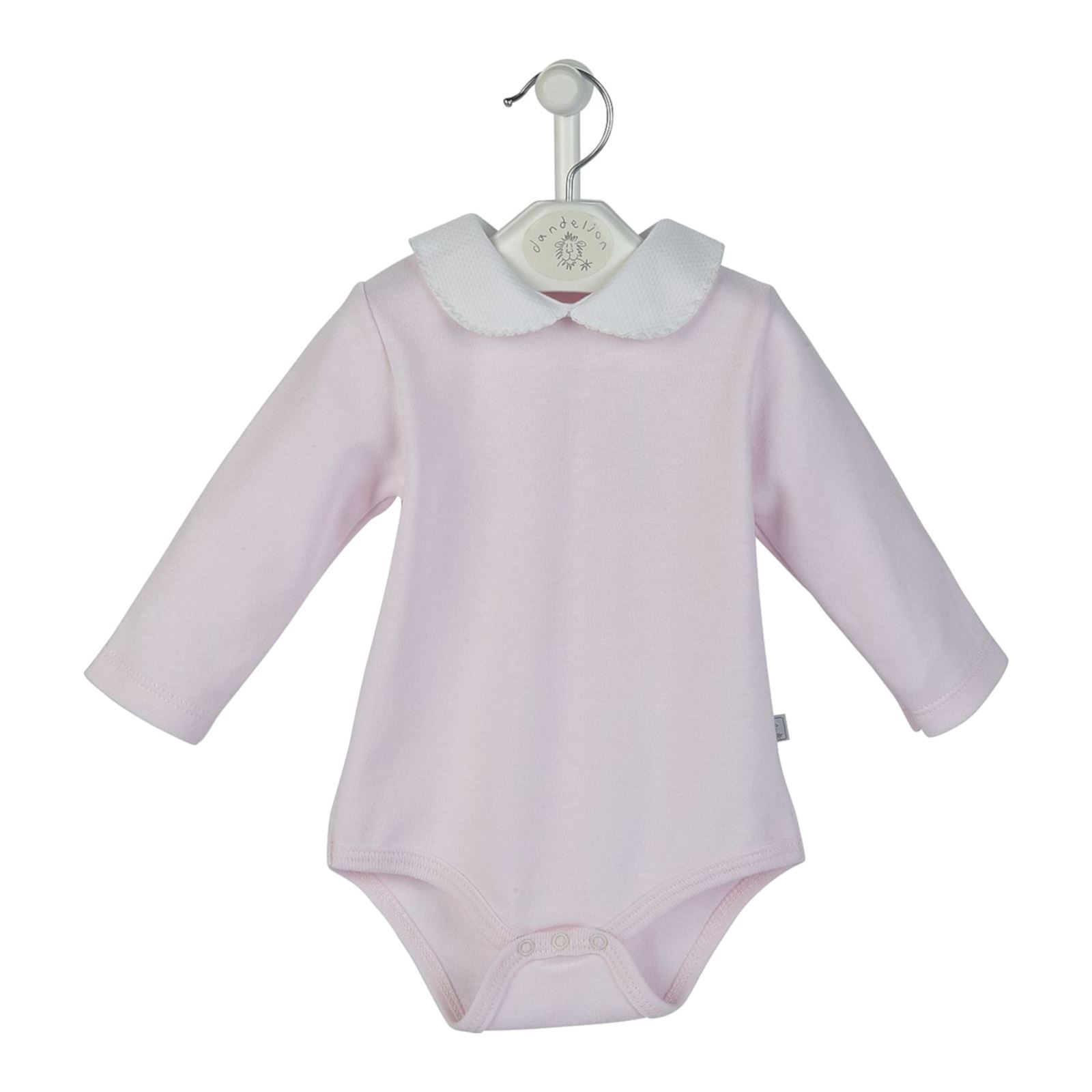 Baby Boys & Girls Cotton Bodysuit, Peter Pan Collar, Pink/White, White/Grey - Picture 2 of 3