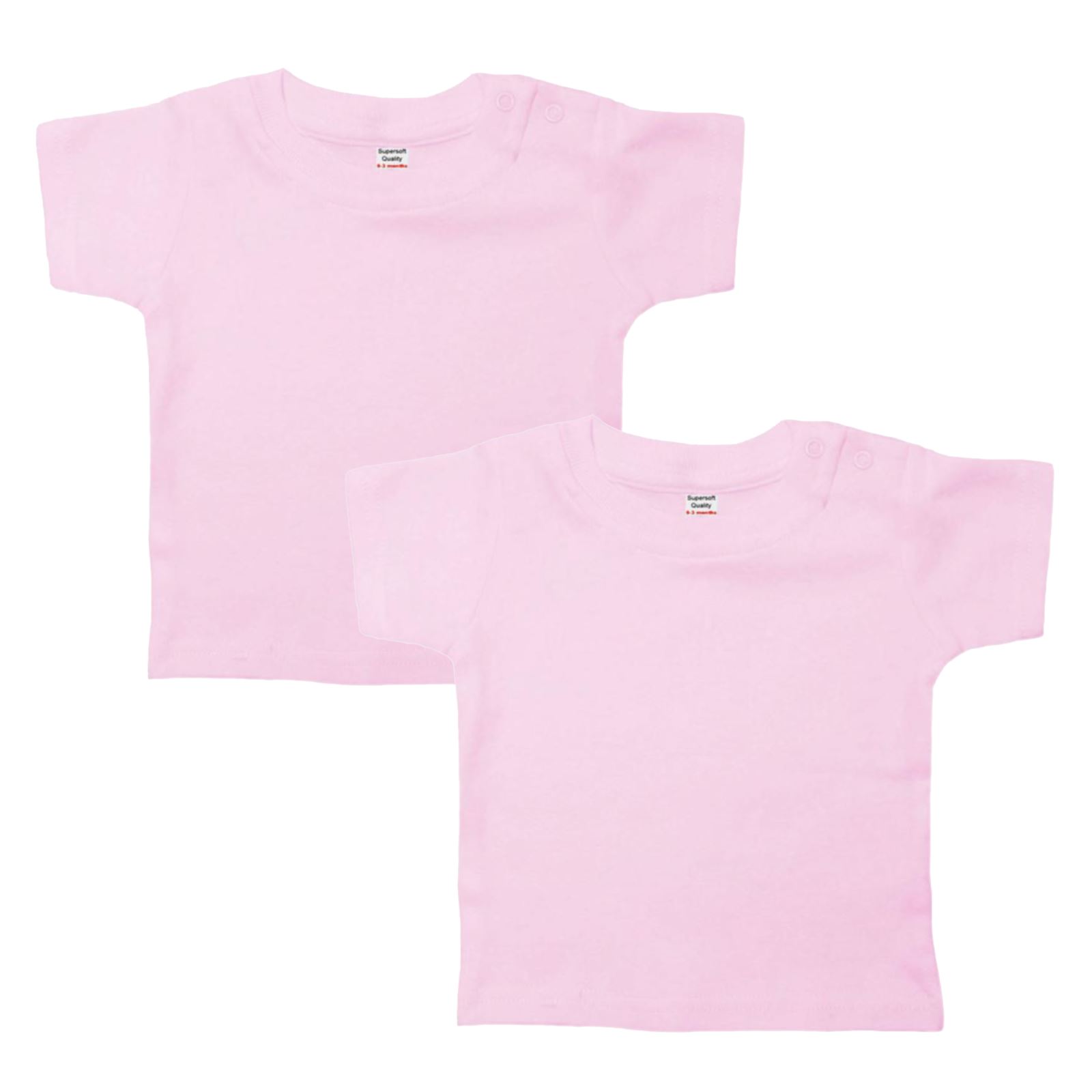 Baby Boys and Girls T-Shirt 2 Pack, Short Sleeved, 0-9 Months, Blue Pink, Cotton - Picture 3 of 3