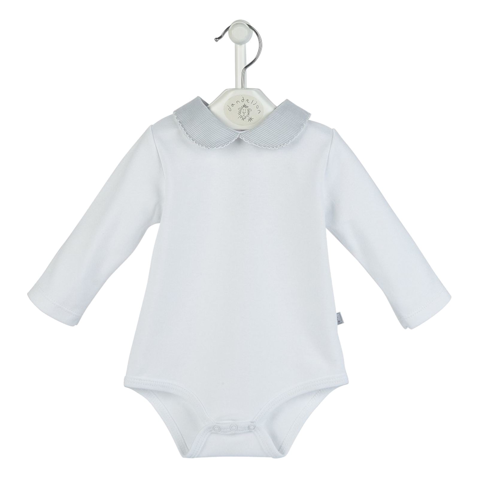 Baby Boys & Girls Cotton Bodysuit, Peter Pan Collar, Pink/White, White/Grey - Picture 3 of 3