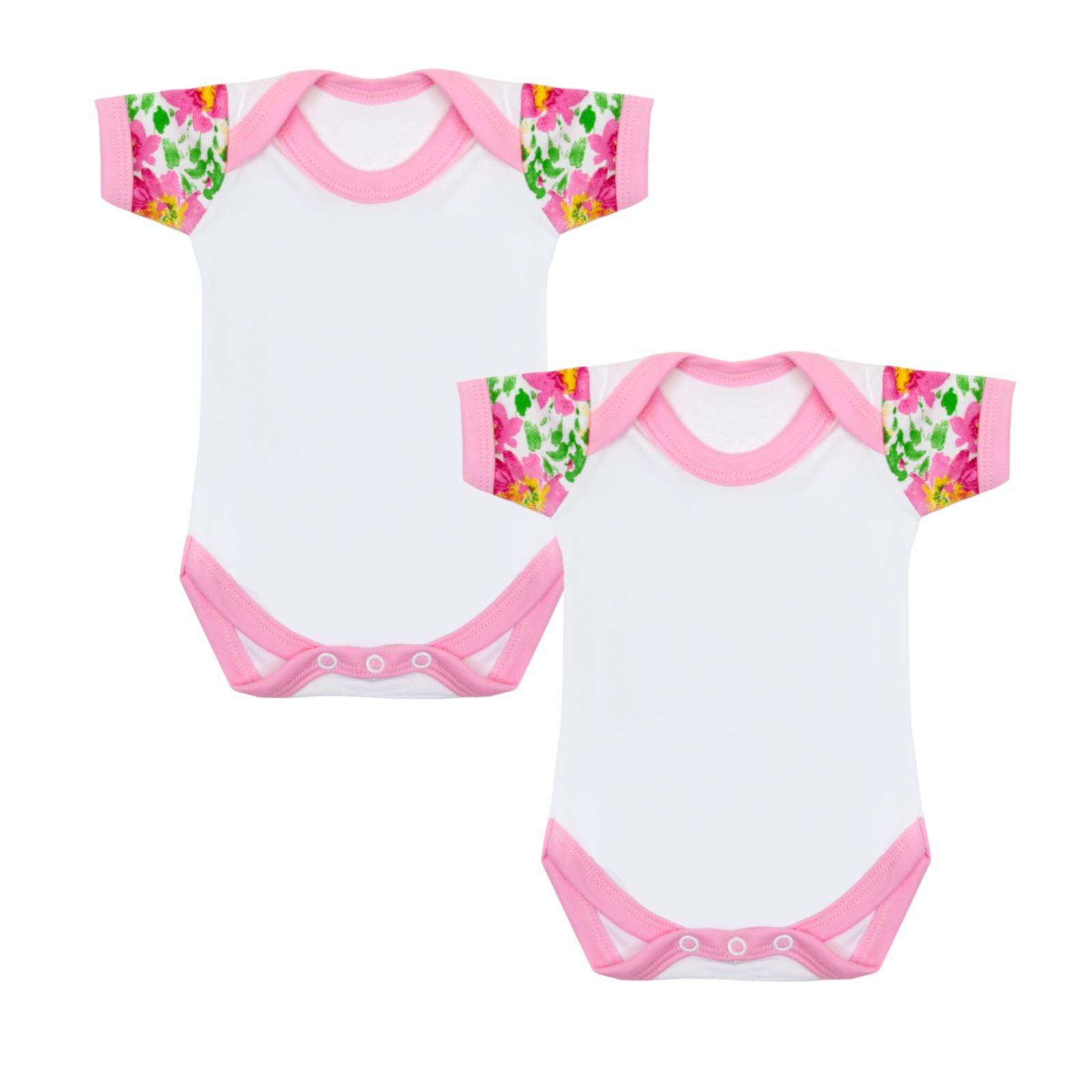 Baby Bodysuit Vest Cotton 2 Pack , Boys Girls, Blue Dino Pink Floral Plain White - Picture 3 of 4