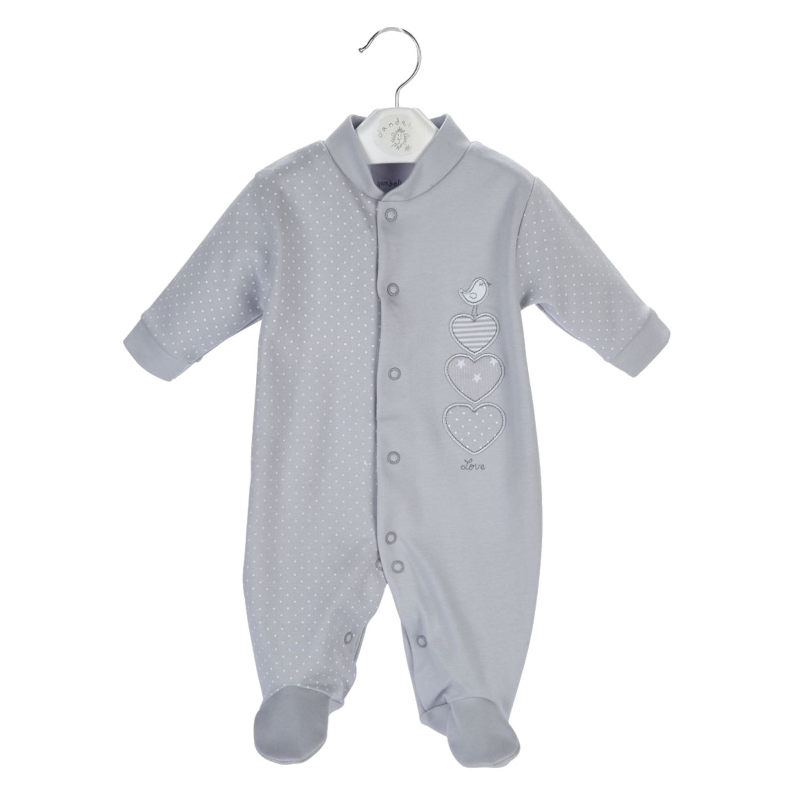*REDUCED* Baby Girls Sleepsuit Triple Hearts, Newborn-9M, Pink Grey, Pure Cotton - Picture 2 of 3
