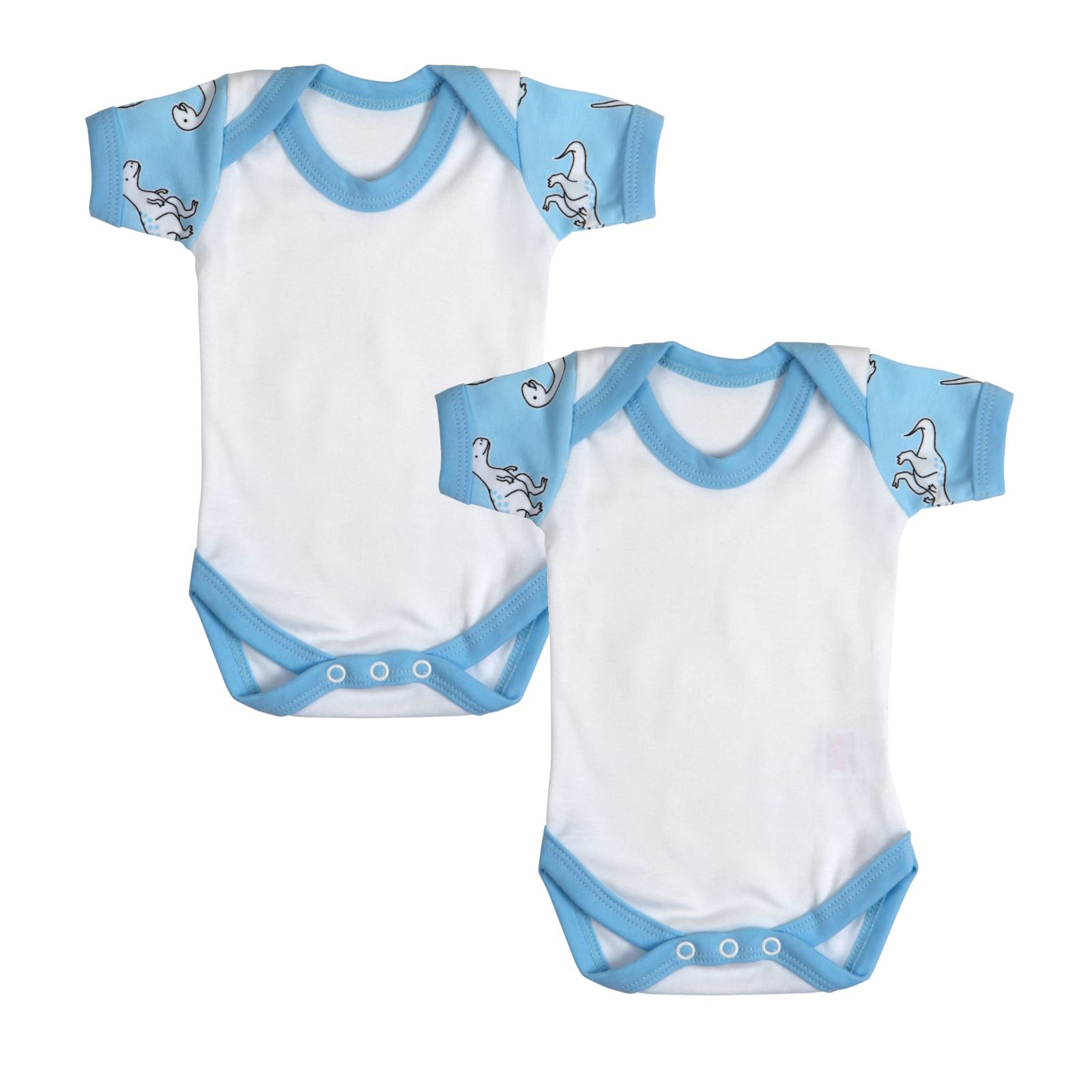 Baby Bodysuit Vest Cotton 2 Pack , Boys Girls, Blue Dino Pink Floral Plain White - Picture 2 of 4