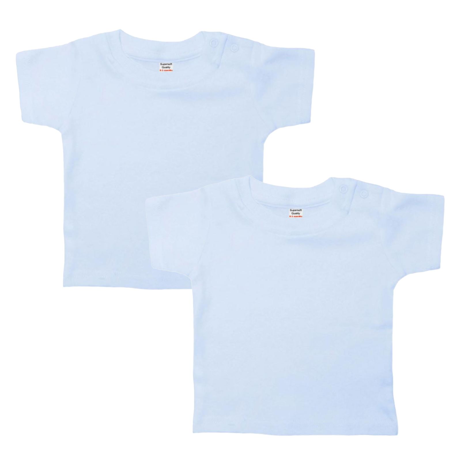 Baby Boys and Girls T-Shirt 2 Pack, Short Sleeved, 0-9 Months, Blue Pink, Cotton - Picture 2 of 3