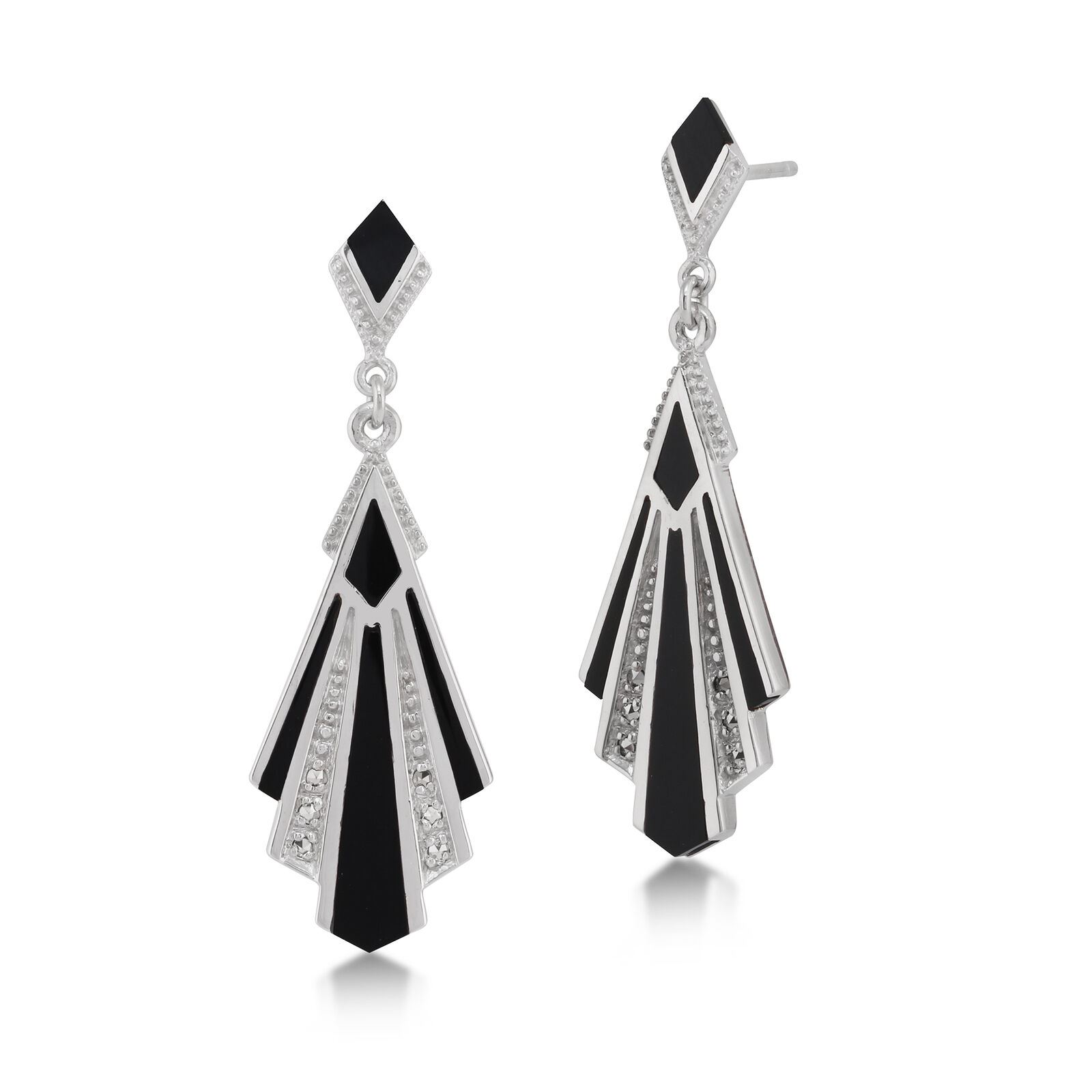 Boucles D'oreilles Art Déco En Argent Sterling 925 Et Marcassite - Forme Ovale Goutte, Occasion