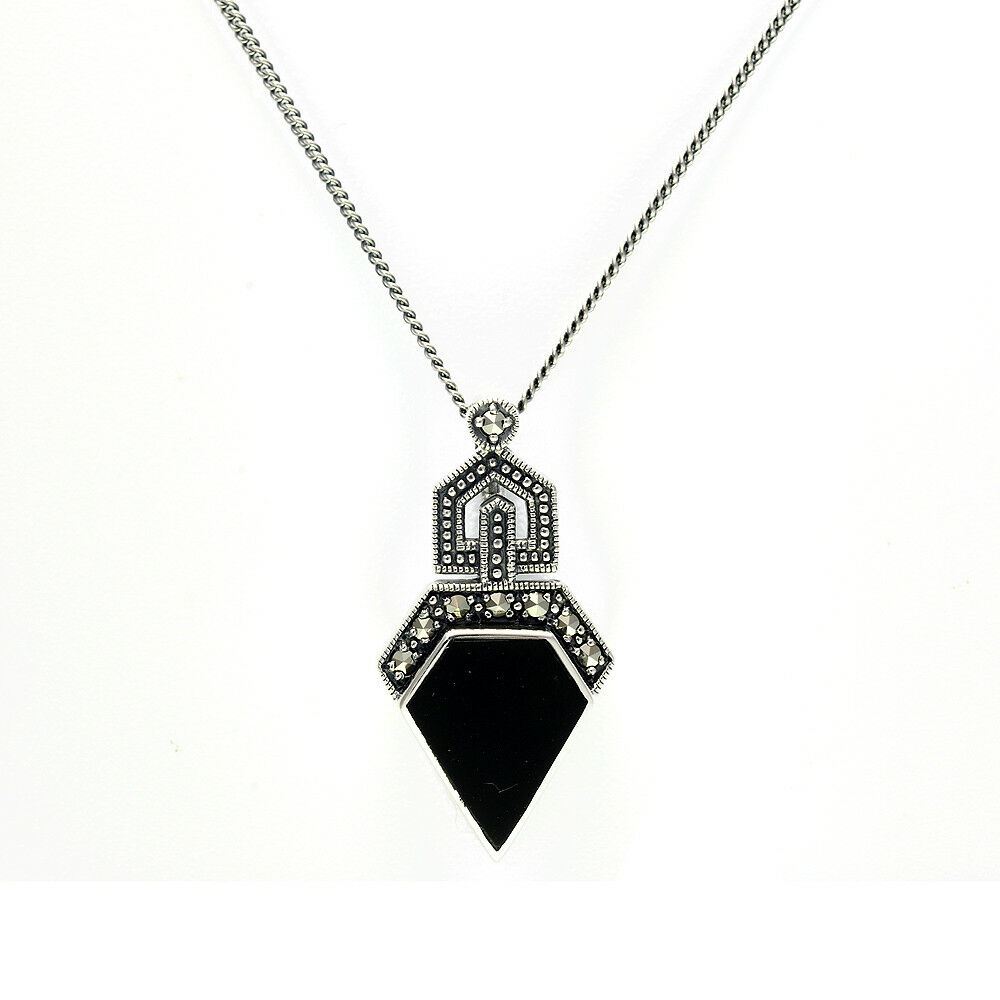 Superbe Collier Pendentif Art Déco Argenté – Faux Diamant – Longueur 56-60 Cm