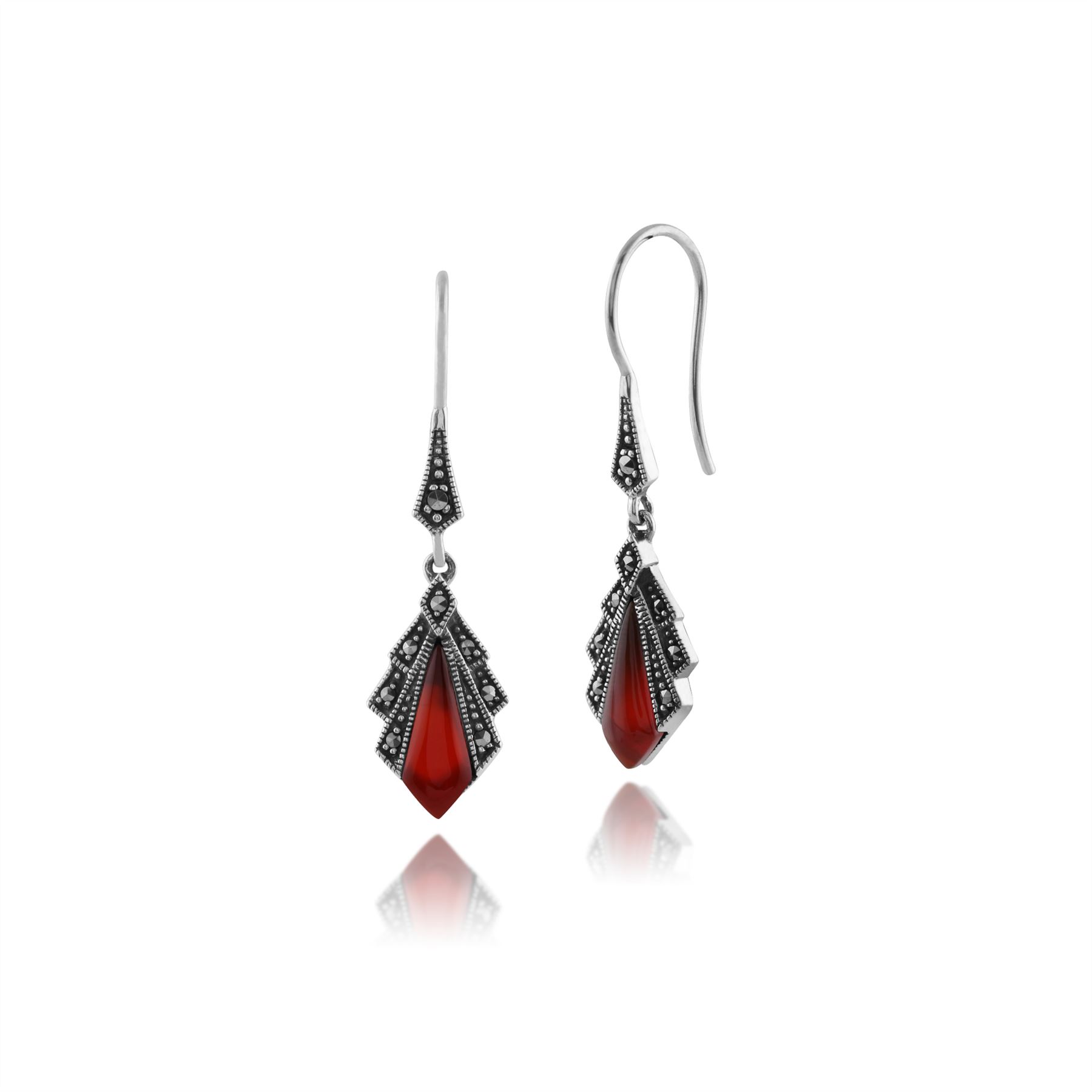 Gemondo Orecchini Art Déco In Argento Sterling Con Marcasite E Smalto Blu