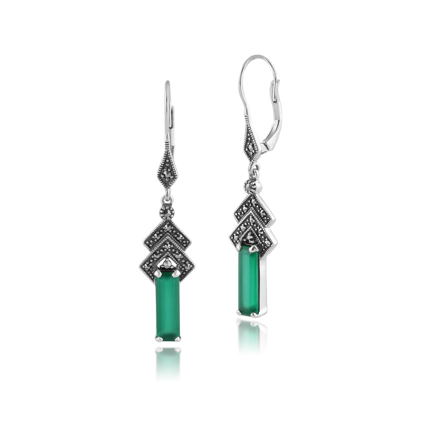 Arte Stile Déco Corniola E Marcasite Goccia Orecchini IN 925