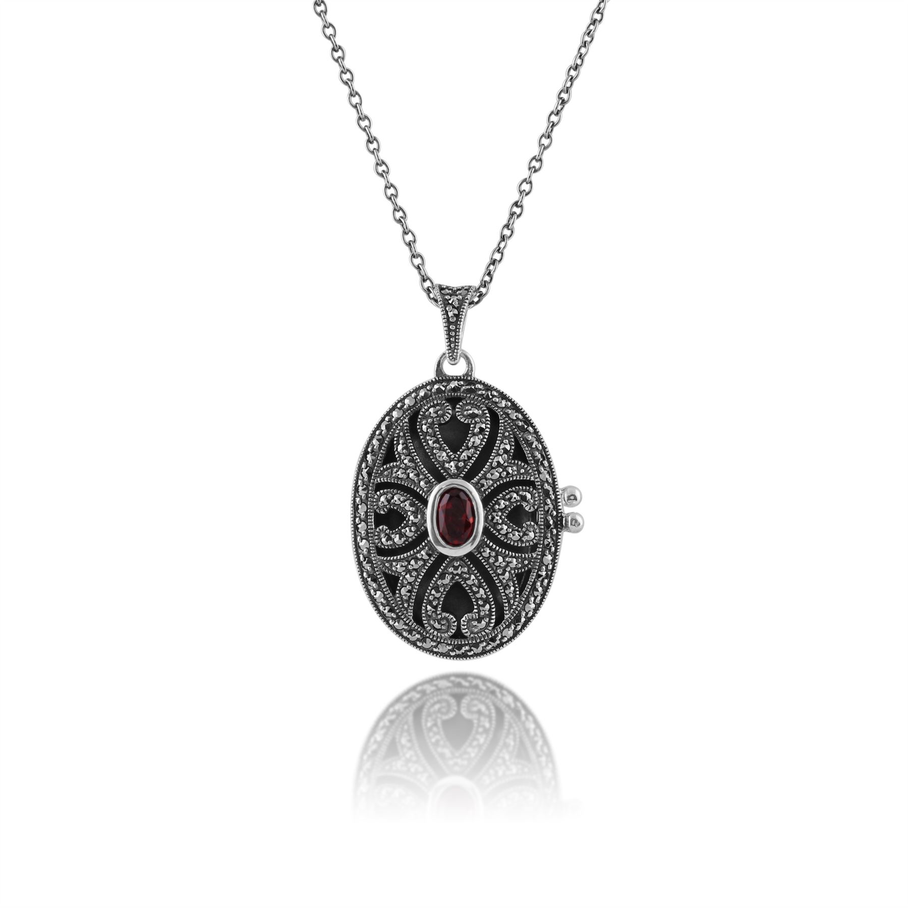 Collier Médaillon Art Nouveau En Argent Avec Aigue-marine & Marcassite - Neuf Avec étiquettes