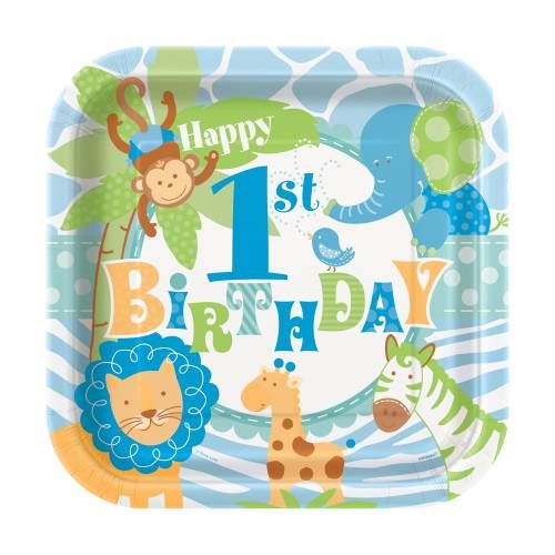 1st First Birthday Safari Jungle Boys Party Tableware Blue Animal
