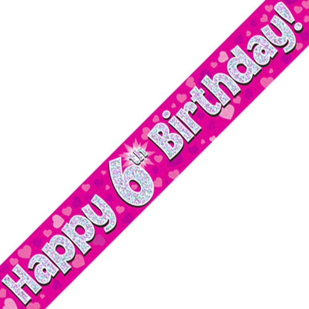 Pink Age 6 Girls Happy 6th Birthday Banner Balloons Confetti