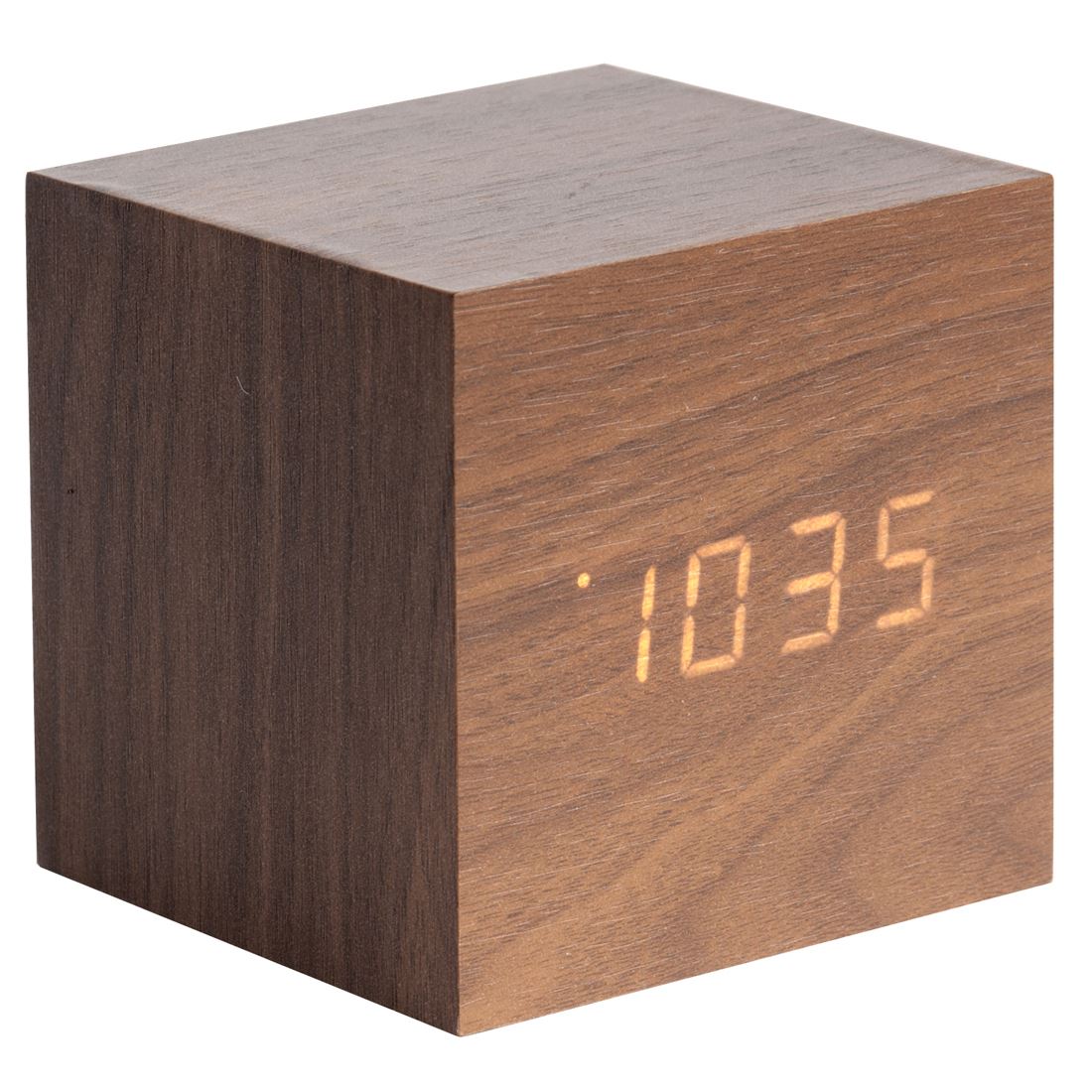 Karlsson Wood Block Alarm Clock Date and Temperature Minimalist Table