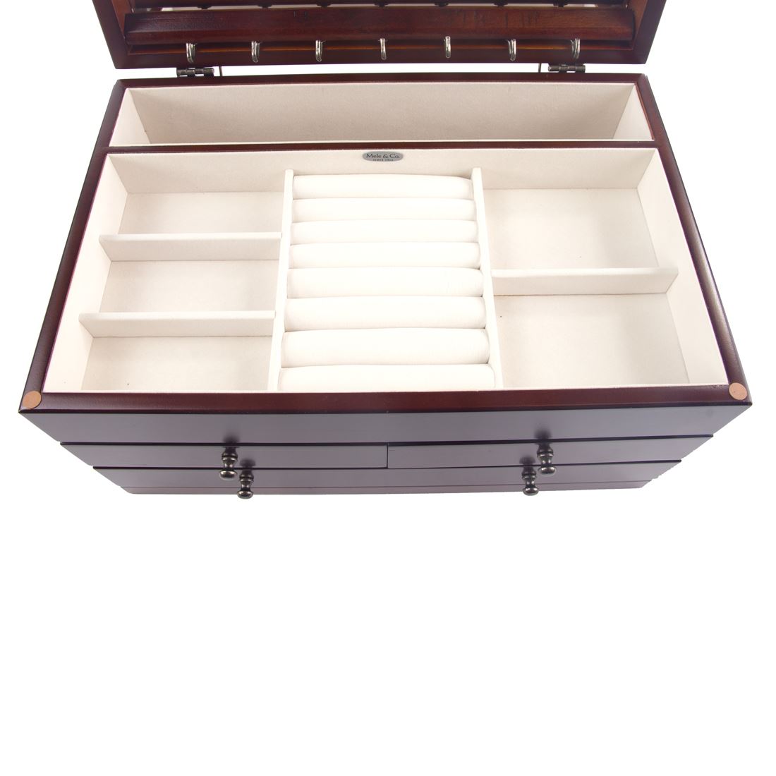 Mele /& Co Ellen or Trudy Wooden Triple Draw Jewellery Box with Large Mirror