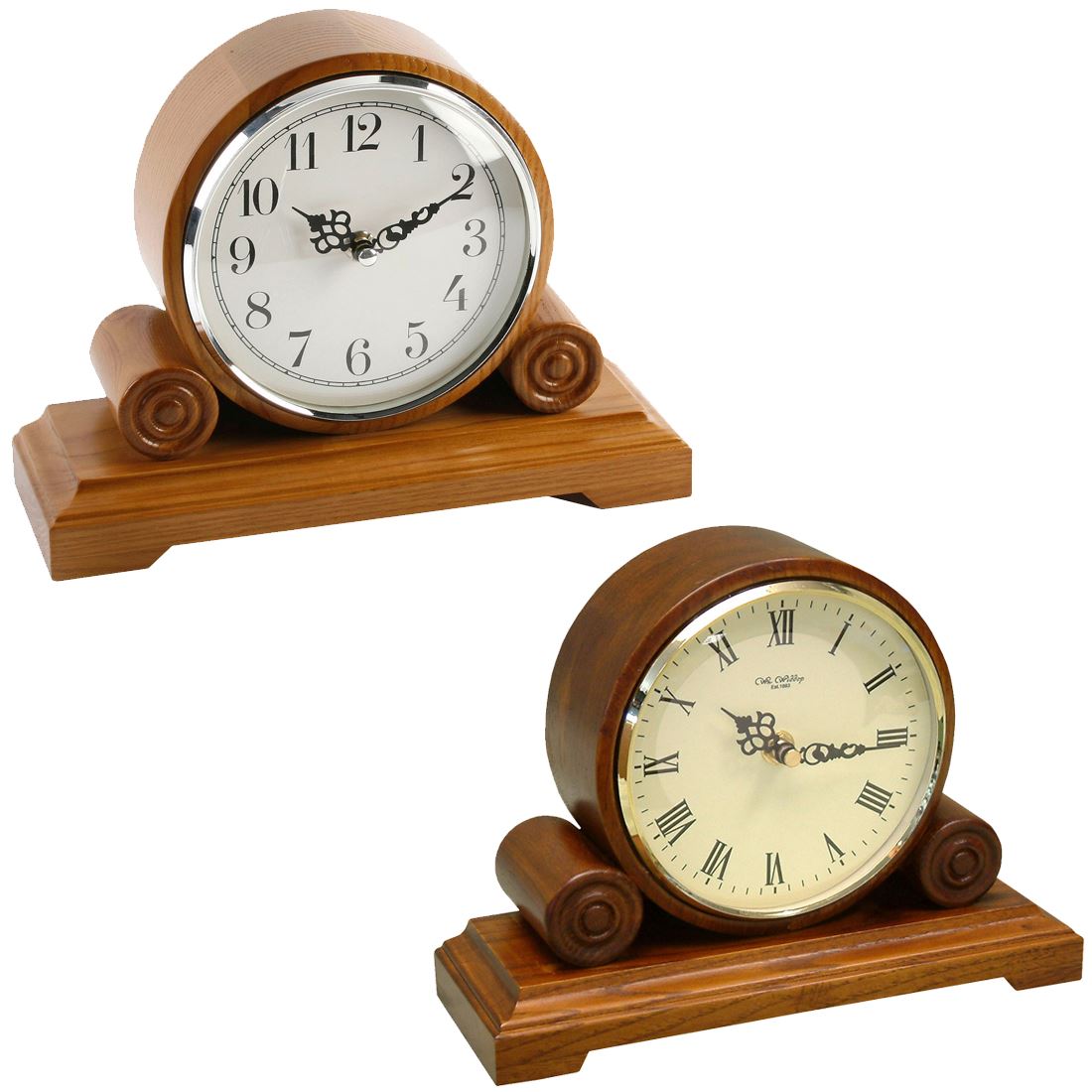 Wm.Widdop Classic Barrel Mantle Clock Wood Effect Finish and Quartz