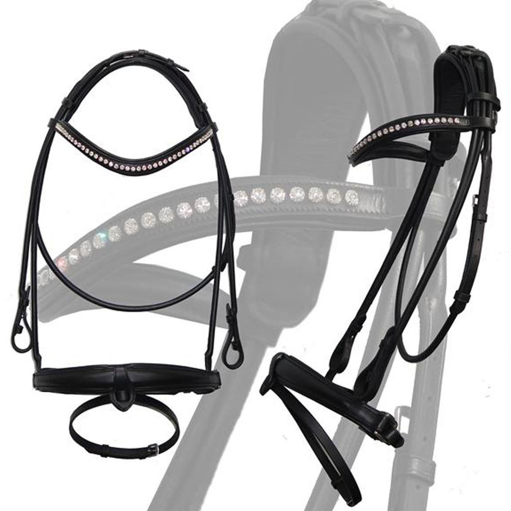 Horse Leather Bridle Hunter Flash Black Padded Comfort Noseband COB Full Size - Picture 2 of 3