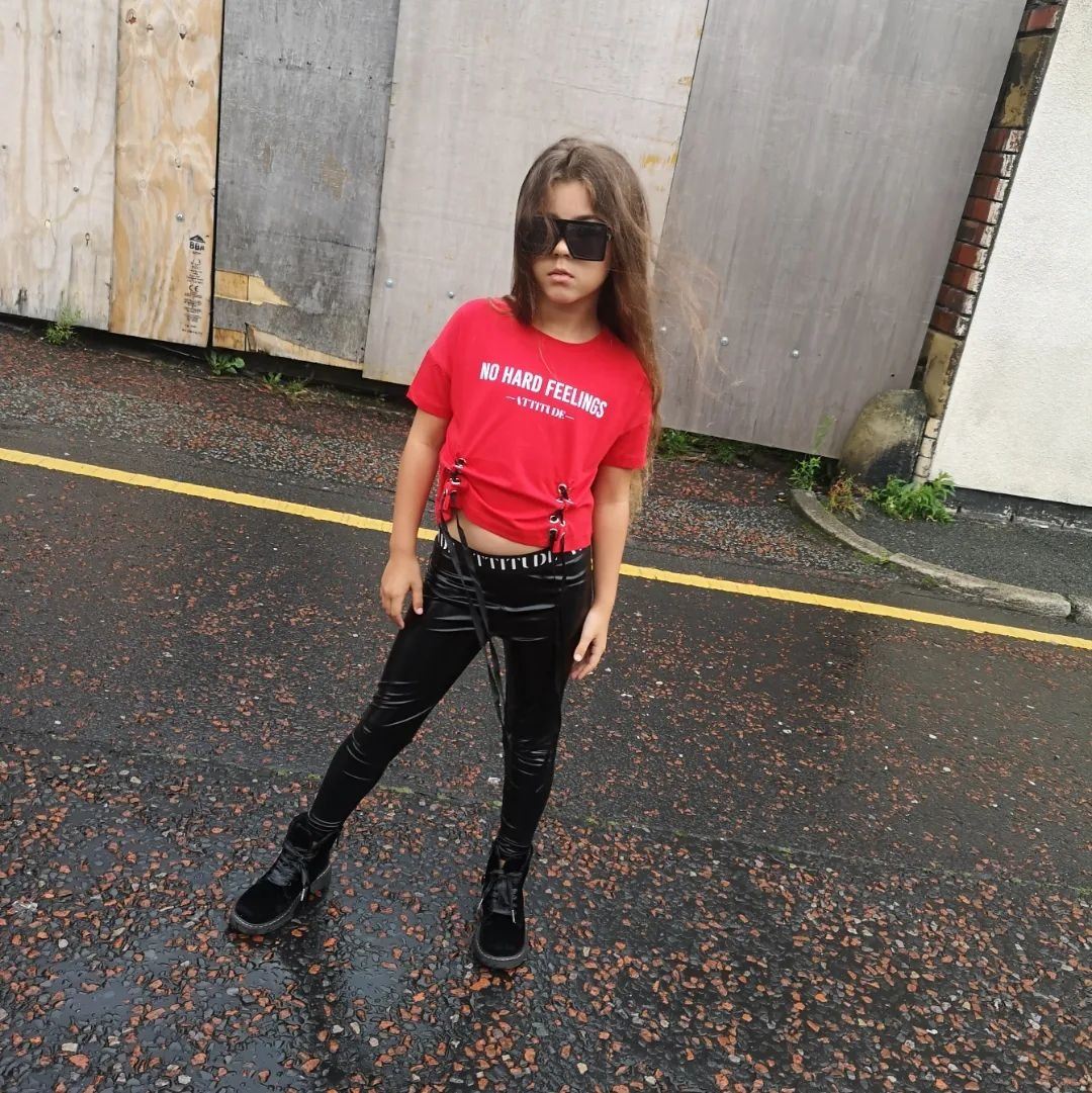 Girls Crop Top Leggings Side Laced Short Sleeves Loose Fit Casual Tee Top - Picture 8 of 8
