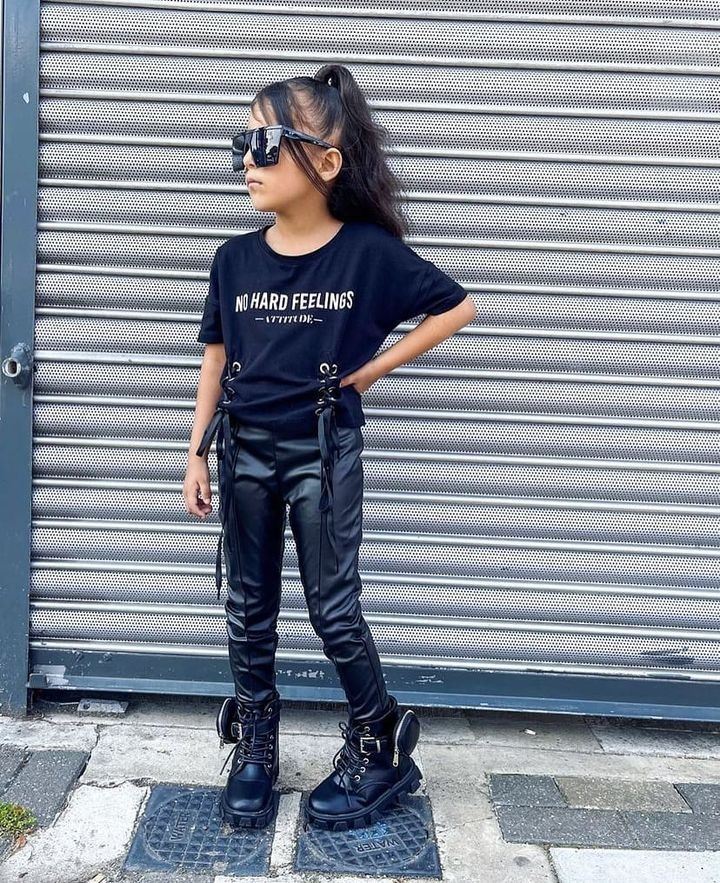 Girls Crop Top Leggings Side Laced Short Sleeves Loose Fit Casual Tee Top - Picture 2 of 8