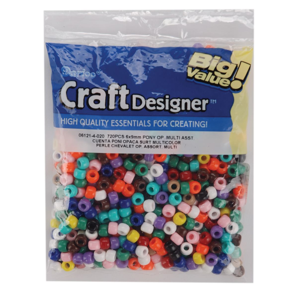 Pony Beads 6mmx9mm 720//pkg-opaque Gray