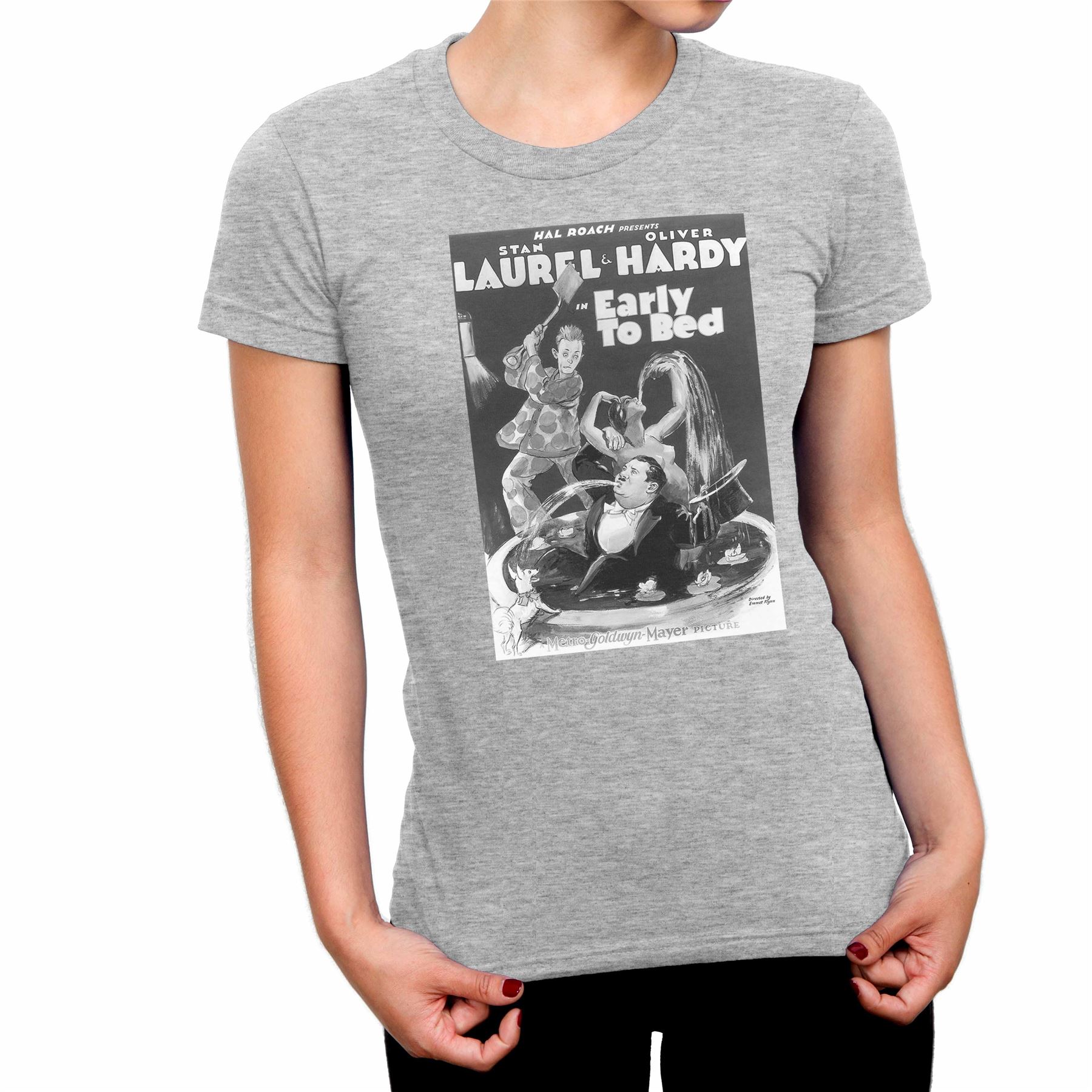 Laurel & Hardy Early To Bed Ladies Grey TShirt eBay