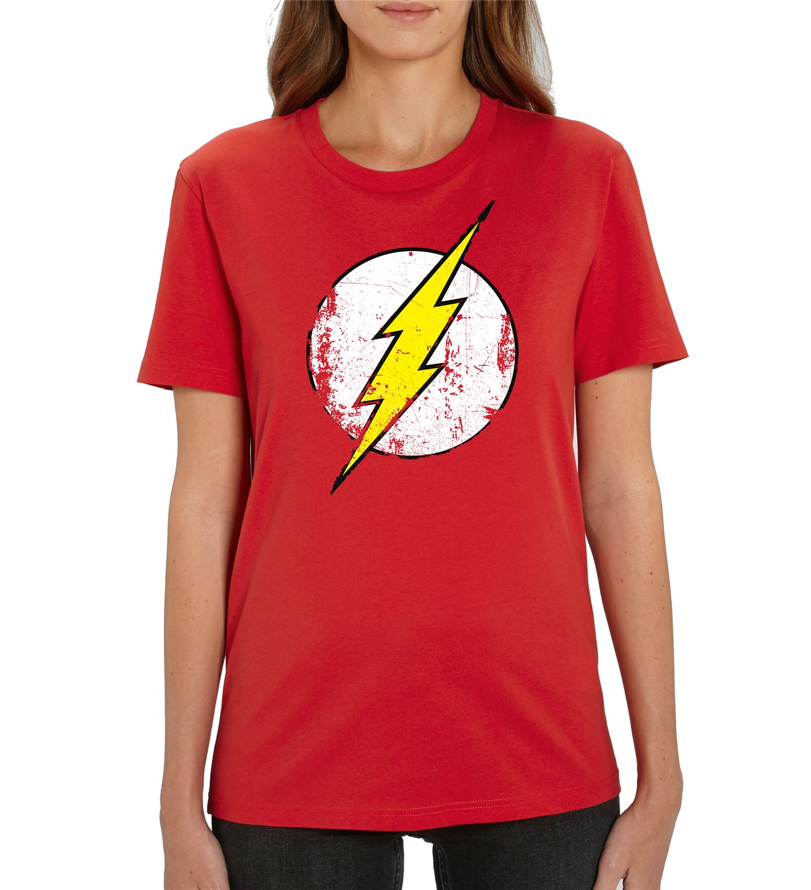 Official DC Comics The Flash T Shirt Distressed Sheldon Big Bang Ladies Fitted