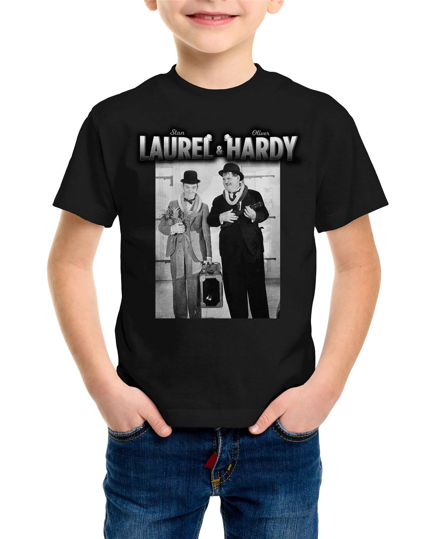 Stan Laurel & Oliver Hardy Classic Pineapple & Ukulele Children's Black TShirt eBay