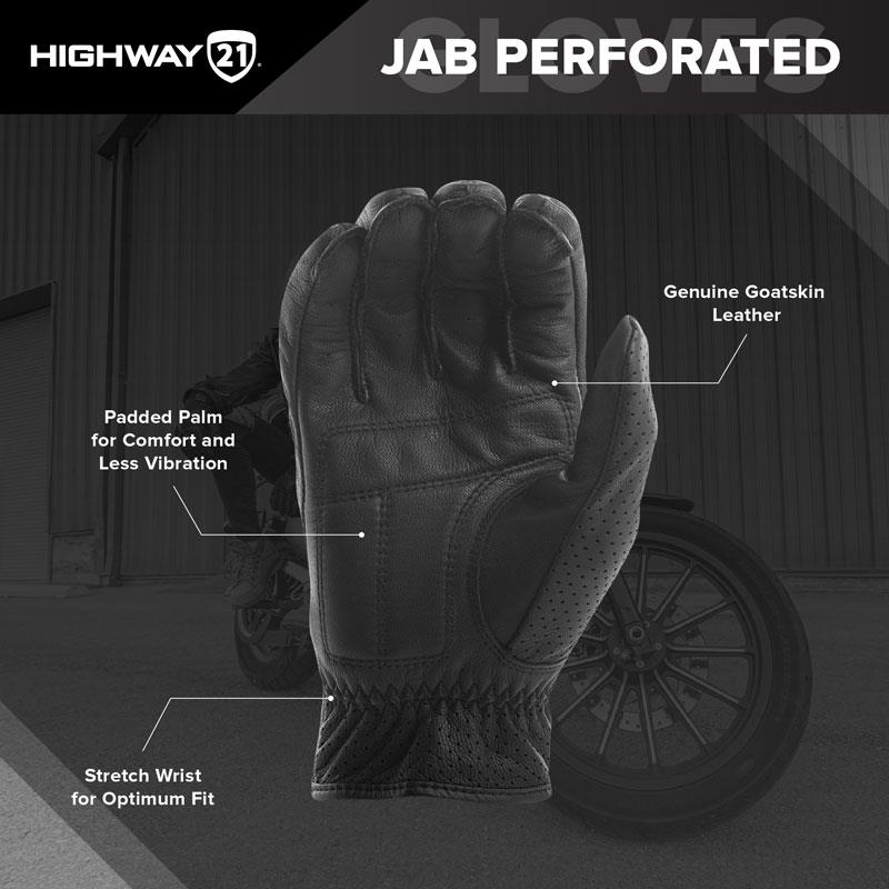 Highway 21 Jab Full Leather Gloves Motorcycle Perforated Black S-5XL - Picture 8 of 8