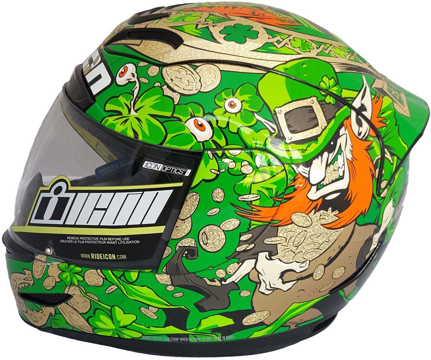 icon airmada lepricon helmet Airflite GP23 Motorcycle - Injection Moulded Polycarbonate Shell retro glimpse into one possible future ICON Airmada Chainbrain Helmet |