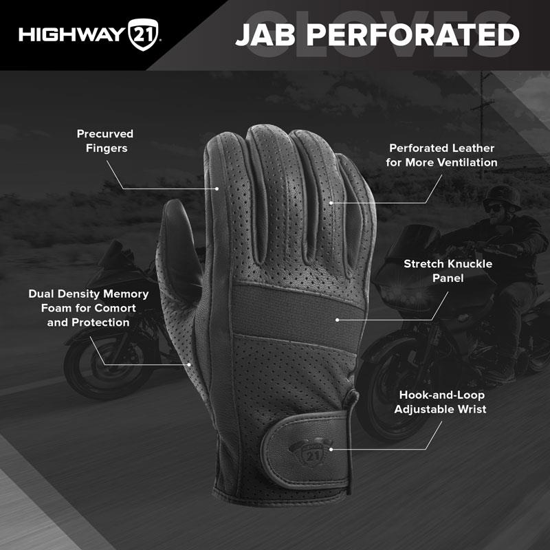 Highway 21 Jab Full Leather Gloves Motorcycle Perforated Black S-5XL - Picture 7 of 8