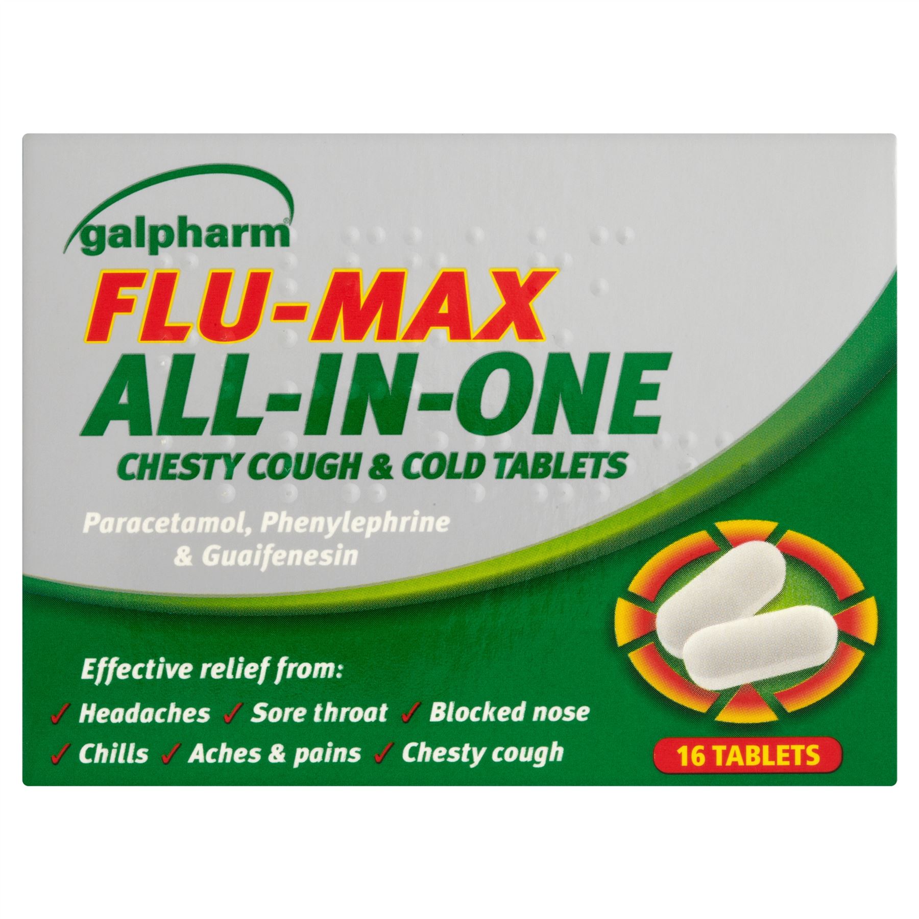 Galpharm FluMax AllInOne Chesty Cough & Cold Tablets 16 Tablets eBay