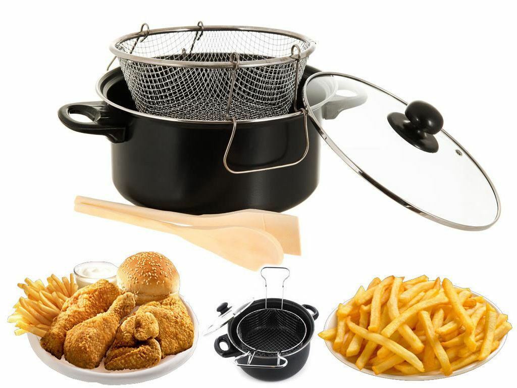 Non Stick Pan Set Fryer Deep Fat Frying Pan and Basket Pot With Glass