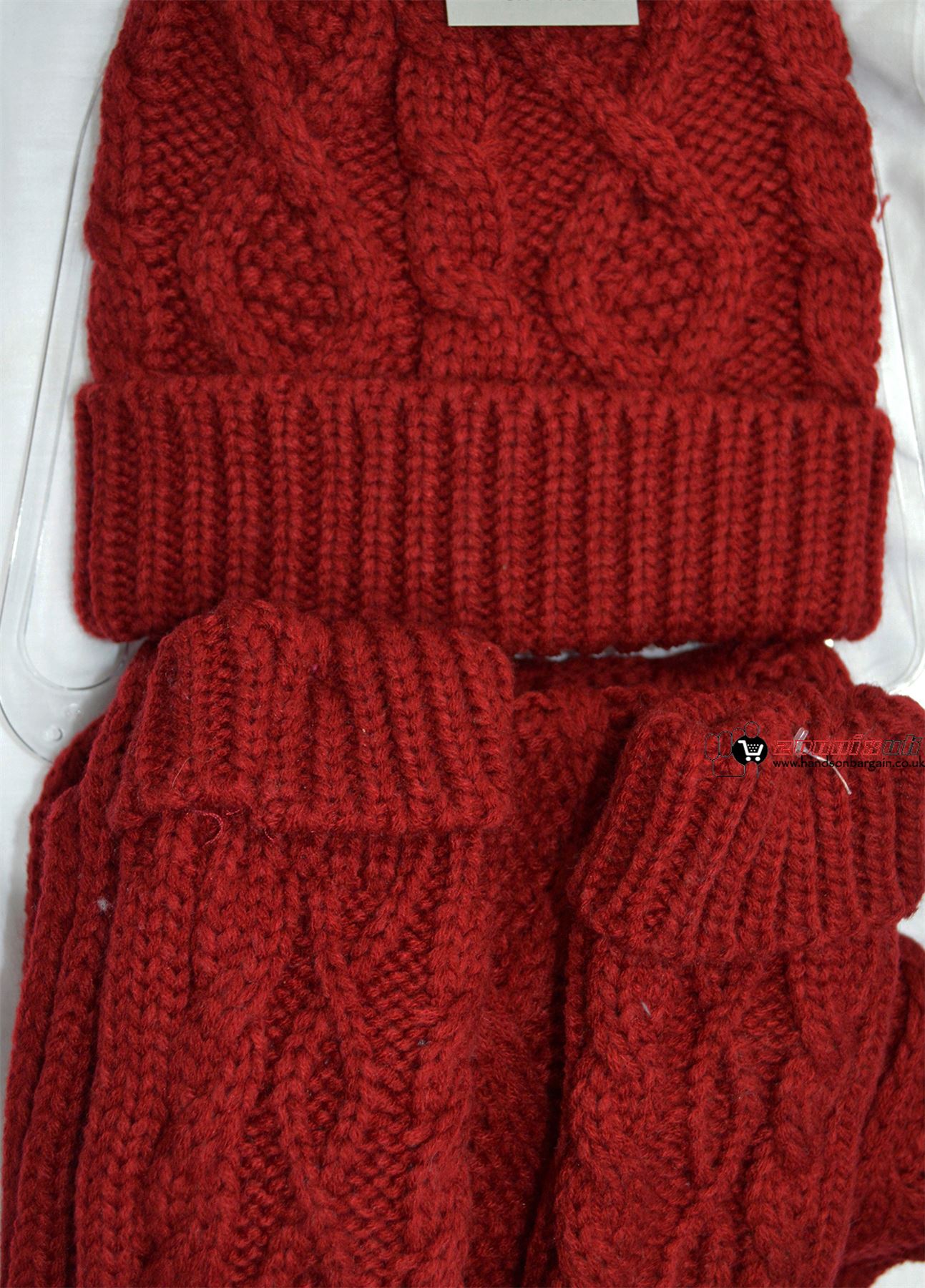 Womens Ladies Woolly Thick Knit Hat Scarf And Gloves Mittens Set