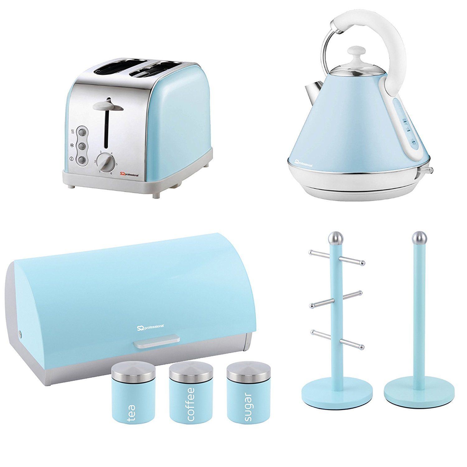 Blue Toaster Kettle Bread Bin Mug Tree Canisters Towel Holder Blue Toaster Kettle Bread Bin Mug Tree Canisters Towel Holder
