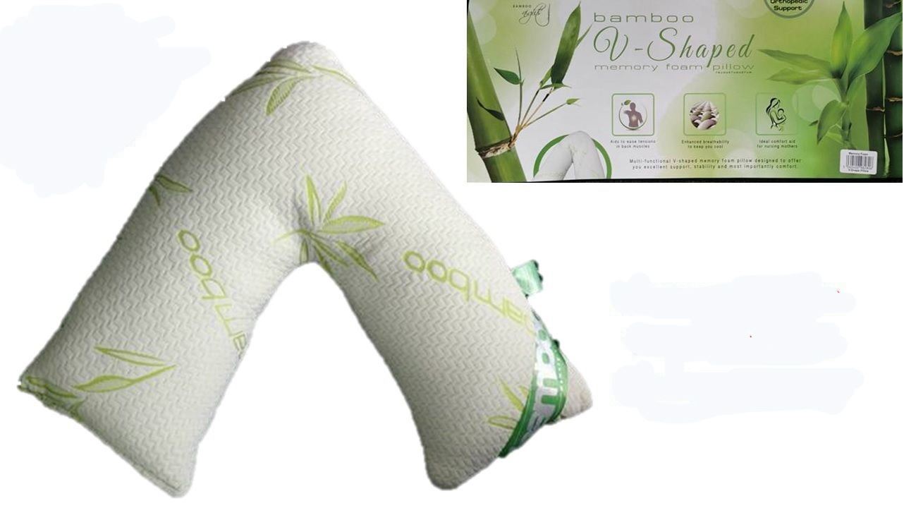 V Shaped Support Pillow Memory Foam Nursing V Pillow with Bamboo Cover