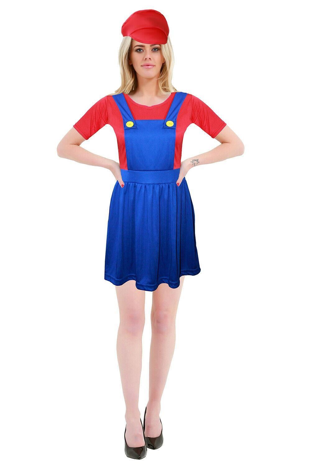 Women Adult Super Plumber Bros 80s Video Game Fancy Dress Workwoman Costume Hen