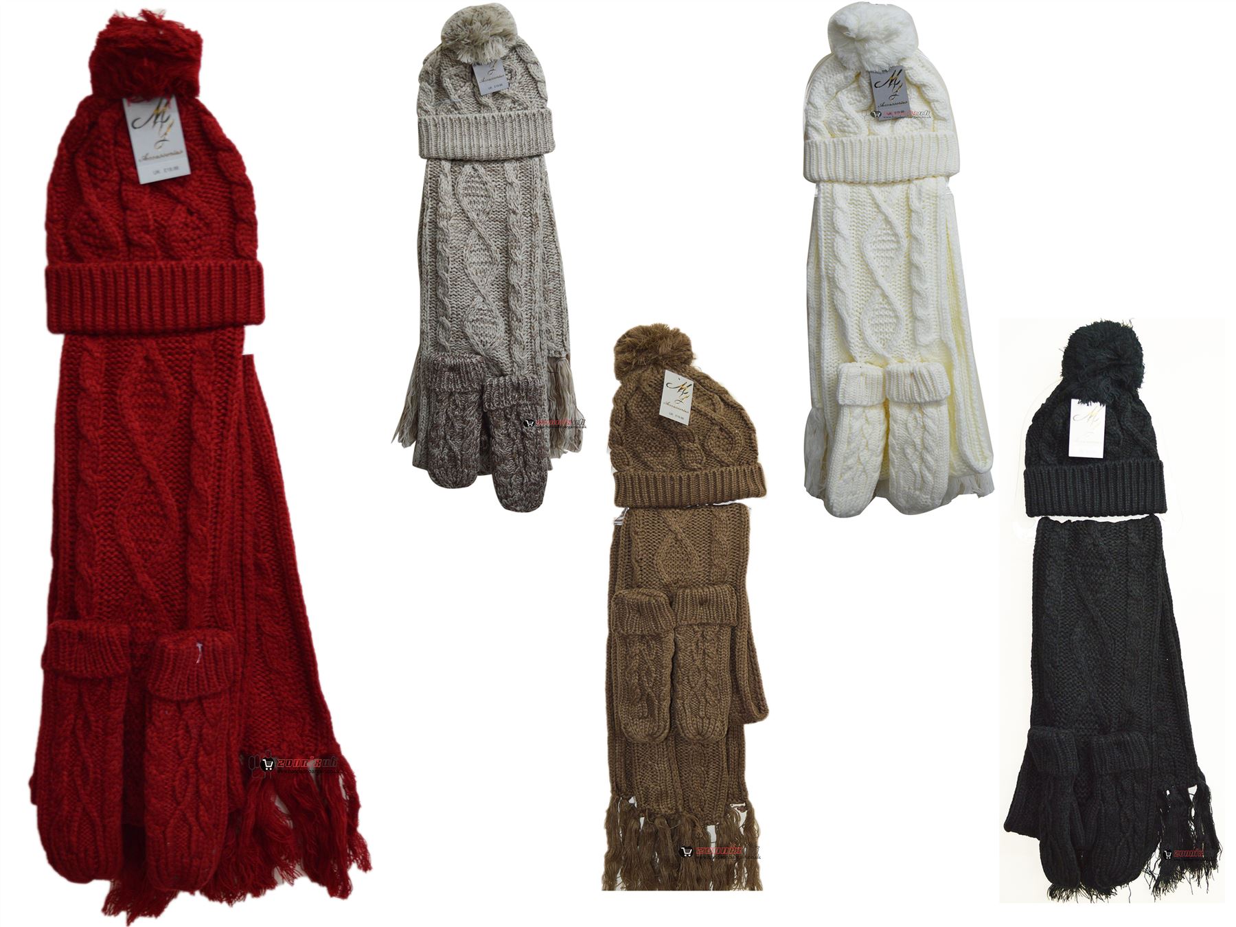 Womens Ladies Woolly Thick Knit Hat Scarf And Gloves Mittens Set Knitted Woollen | eBay