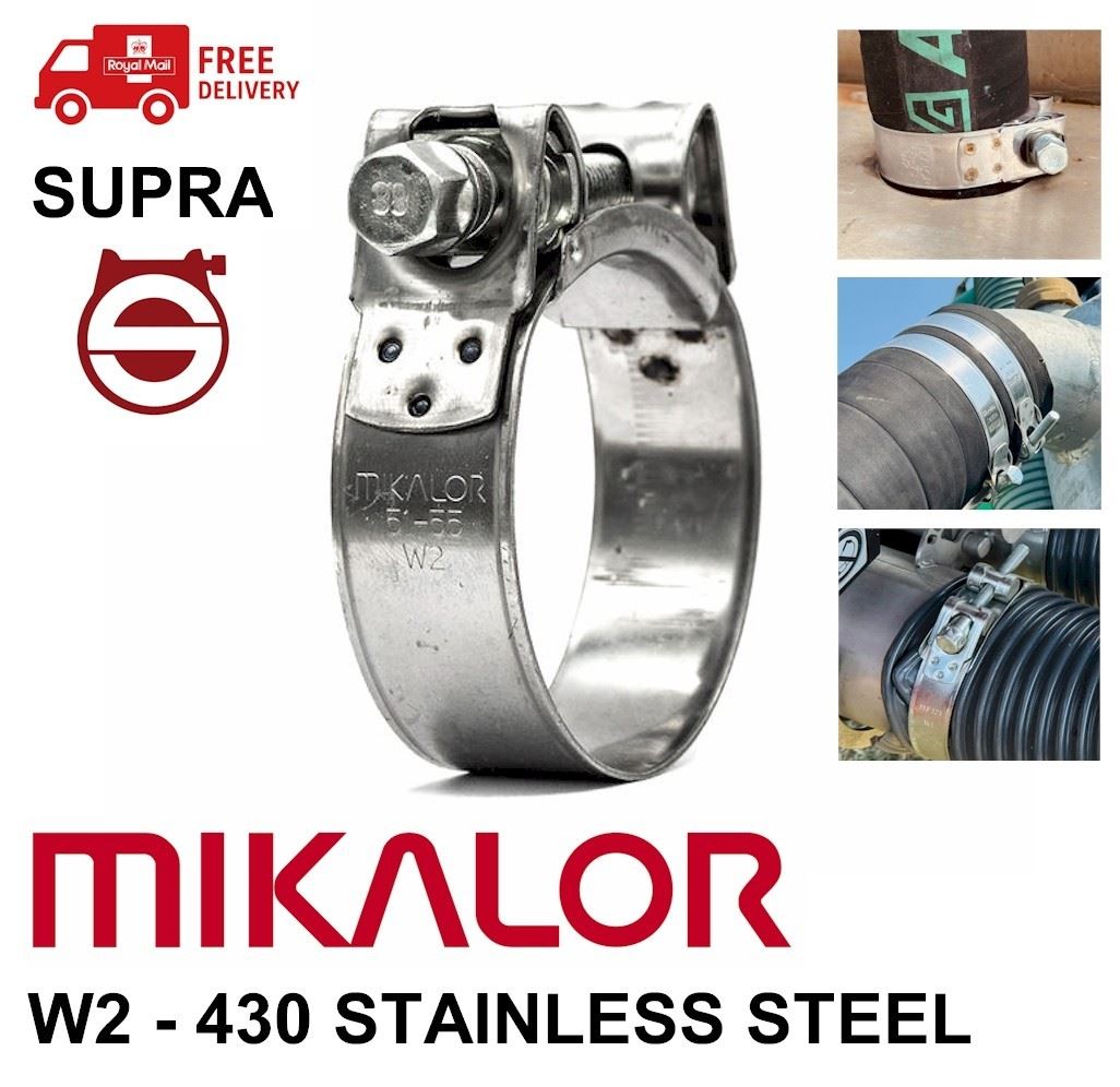 160mm - 180mm Mikalor W4 304 Stainless Steel ASFA-S 12mm Wide Band Worm Drive Hose Clip 12204 P