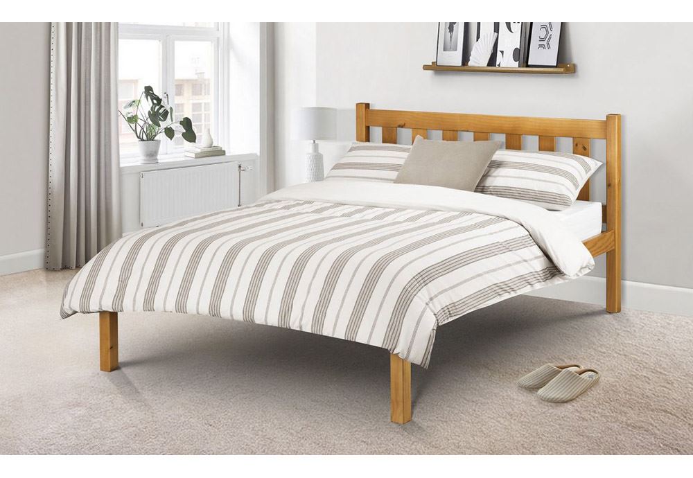 Julian Bowen Poppy Low Sheen Lacquer Pine Wooden Bed 3FT Single 4FT6 Double - Picture 5 of 12
