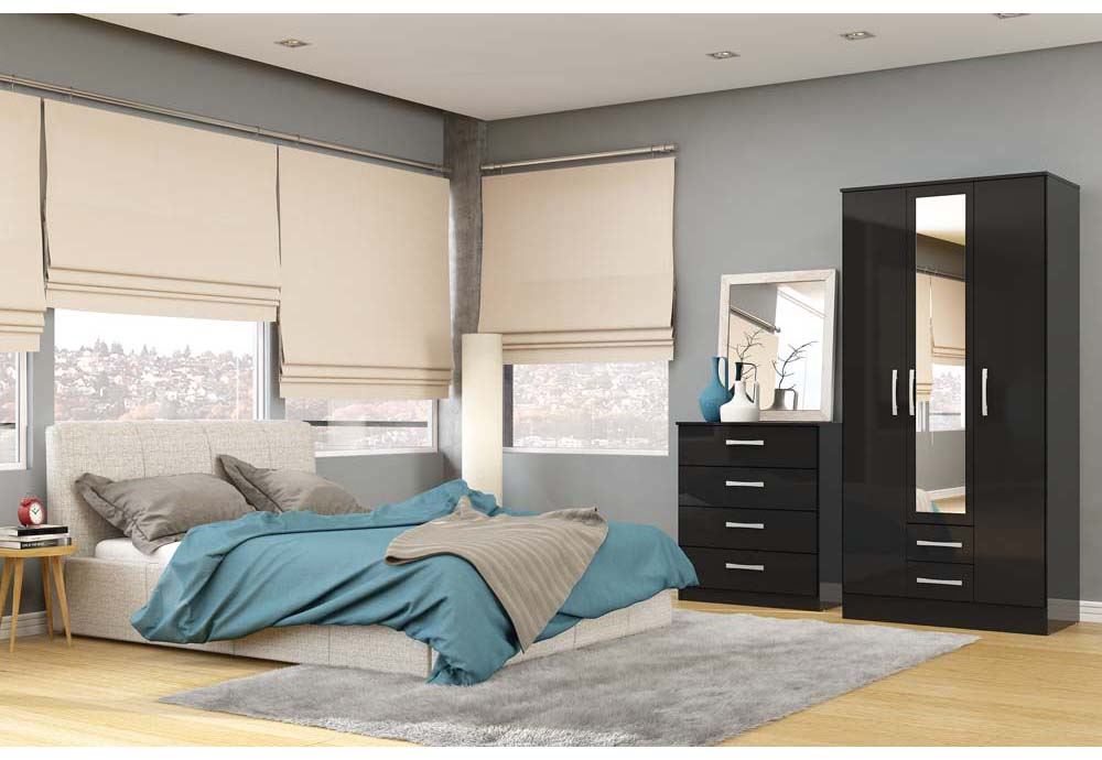 Lynx Black Gloss Bedroom Furniture Wardrobe Chest Bedside by Birlea eBay