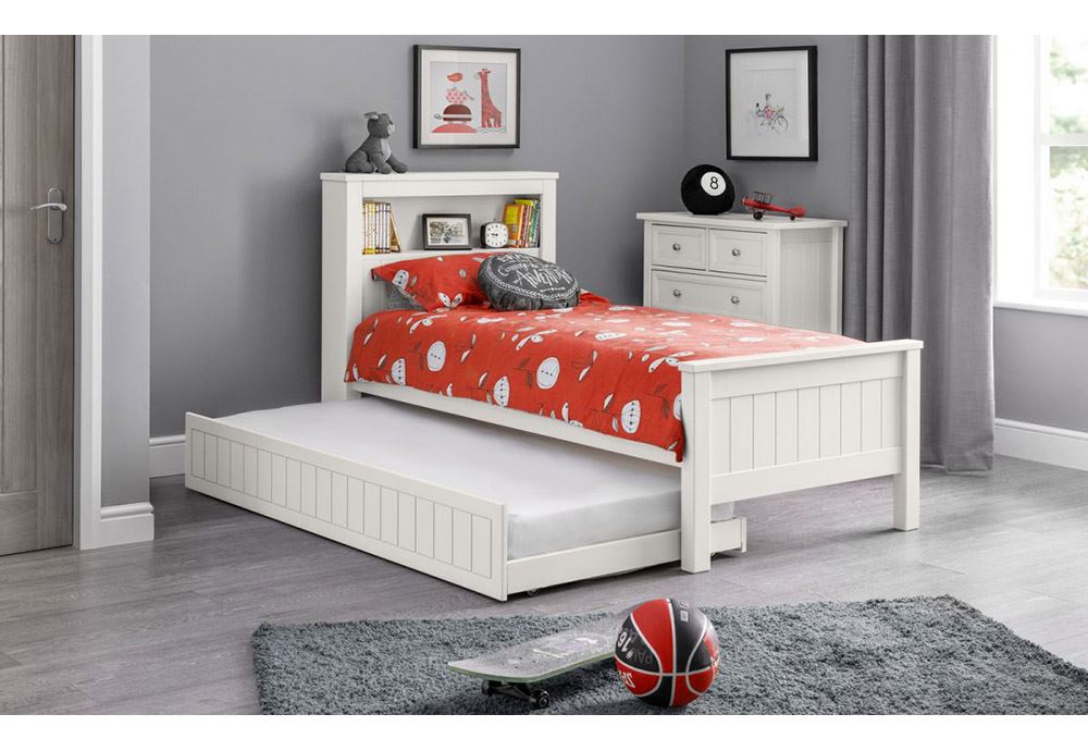 Julian Bowen Maine Surf White and Dove Grey Pine Bookcase Wooden Bed 3FT Single - Picture 10 of 14