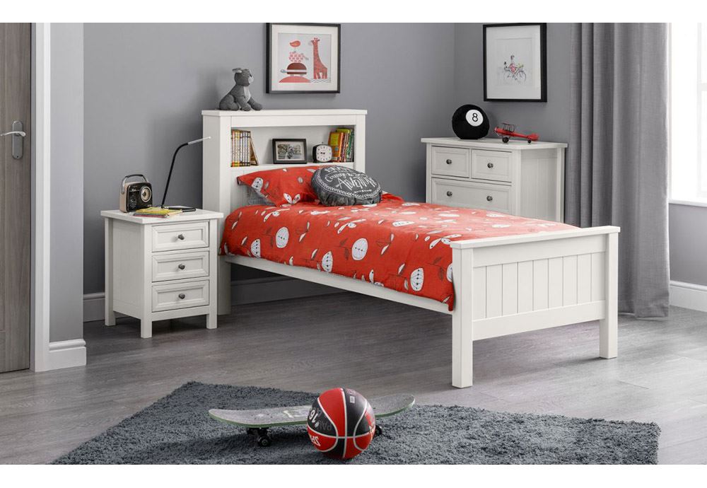 Julian Bowen Maine Surf White and Dove Grey Pine Bookcase Wooden Bed 3FT Single - Picture 7 of 14