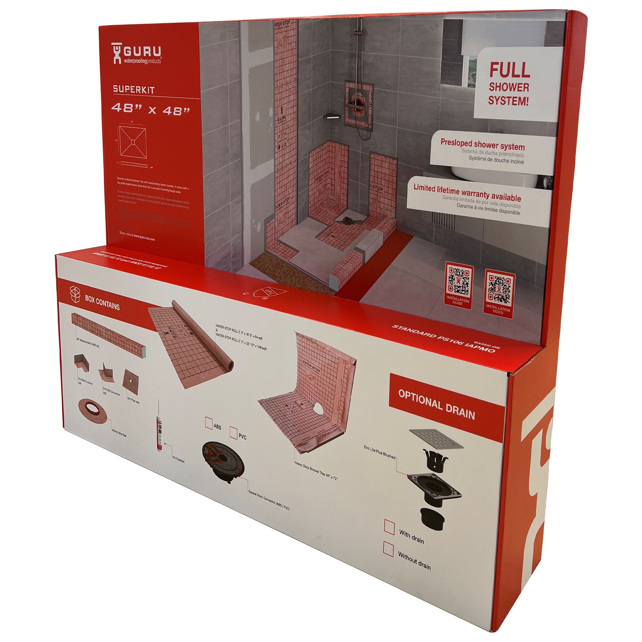 GURU USA Presloped Shower System, With Drain