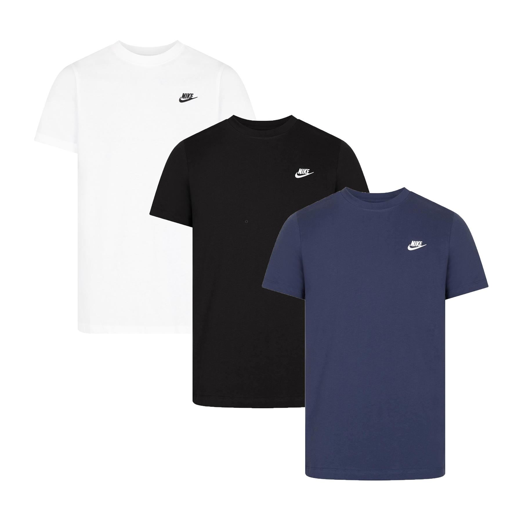Men's Nike Club Tee Multipack Pack T Shirts 100% Cotton Black White Blue  Green